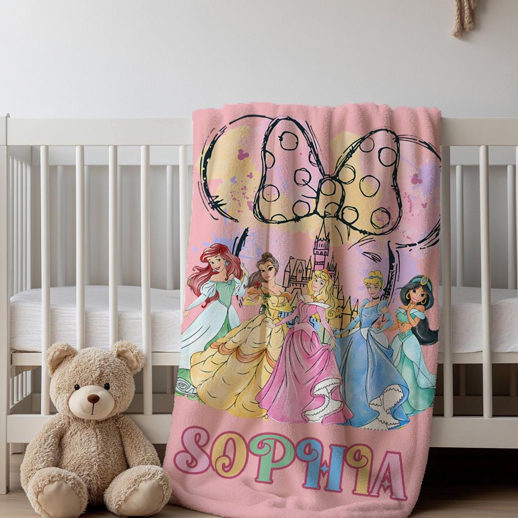 Custom Disney Princesses Blanket, Disney Princess Blanket, Princess Lover Blanket,Princess Gift For Girls,Princess Name Blanket,Nursery Gift