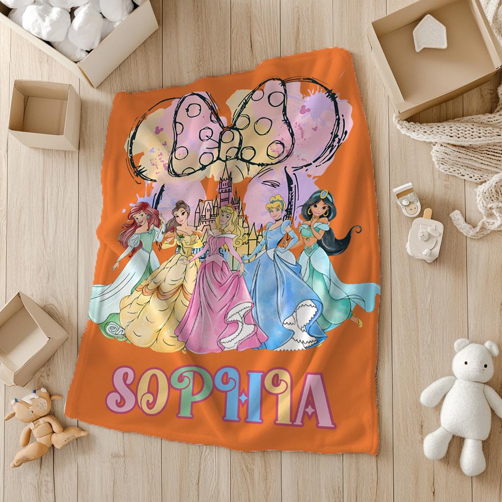 Custom Disney Princesses Blanket, Disney Princess Blanket, Princess Lover Blanket,Princess Gift For Girls,Princess Name Blanket,Nursery Gift