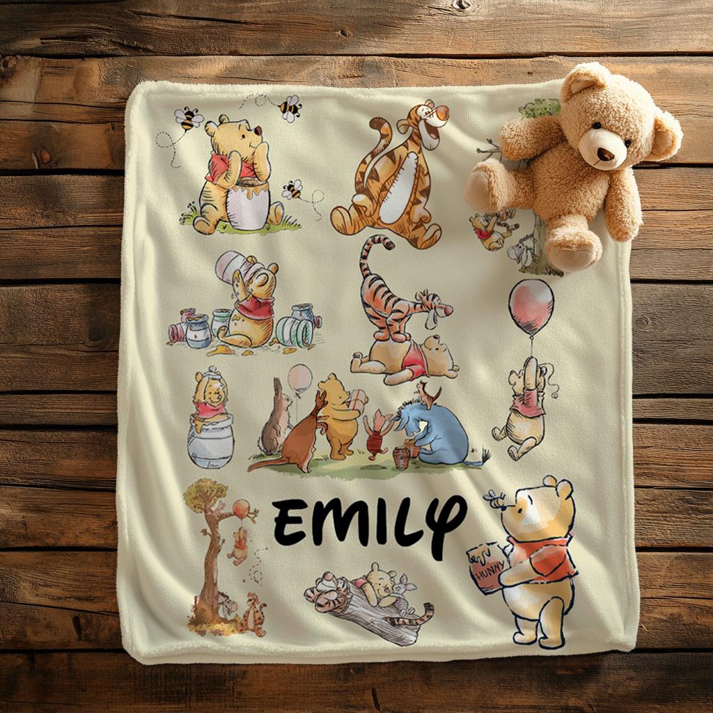 Personalized Winnie the Pooh Baby Blanket, Piglet Tigger Blanket, Disney Baby Blanket, Custom Name Baby Blanket, Cute Baby Shower Gift