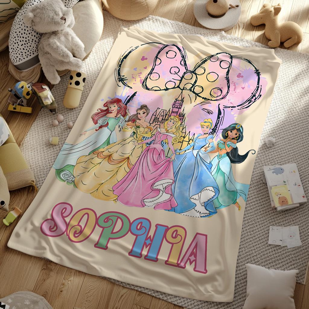 Custom Disney Princesses Blanket, Disney Princess Blanket, Princess Lover Blanket,Princess Gift For Girls,Princess Name Blanket,Nursery Gift