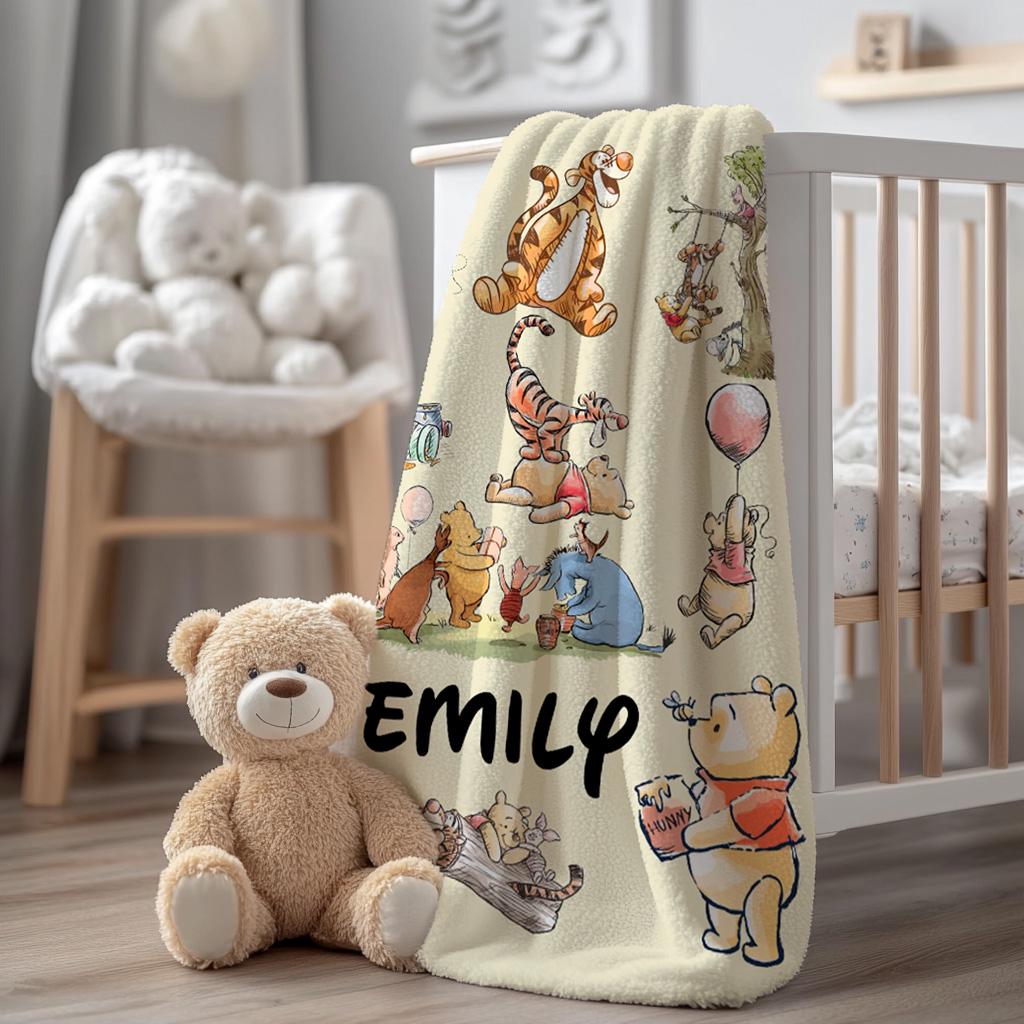Personalized Winnie the Pooh Baby Blanket, Piglet Tigger Blanket, Disney Baby Blanket, Custom Name Baby Blanket, Cute Baby Shower Gift