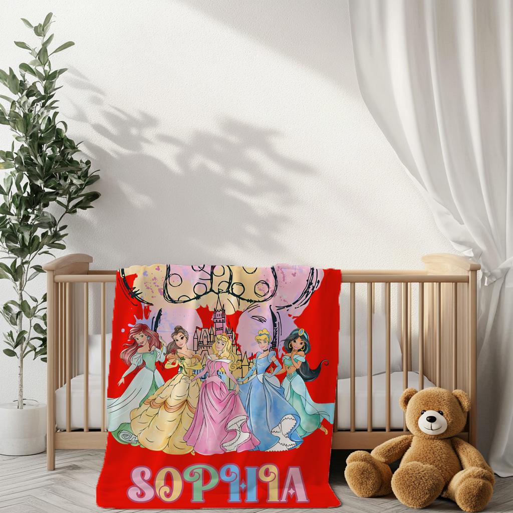 Custom Disney Princesses Blanket, Disney Princess Blanket, Princess Lover Blanket,Princess Gift For Girls,Princess Name Blanket,Nursery Gift