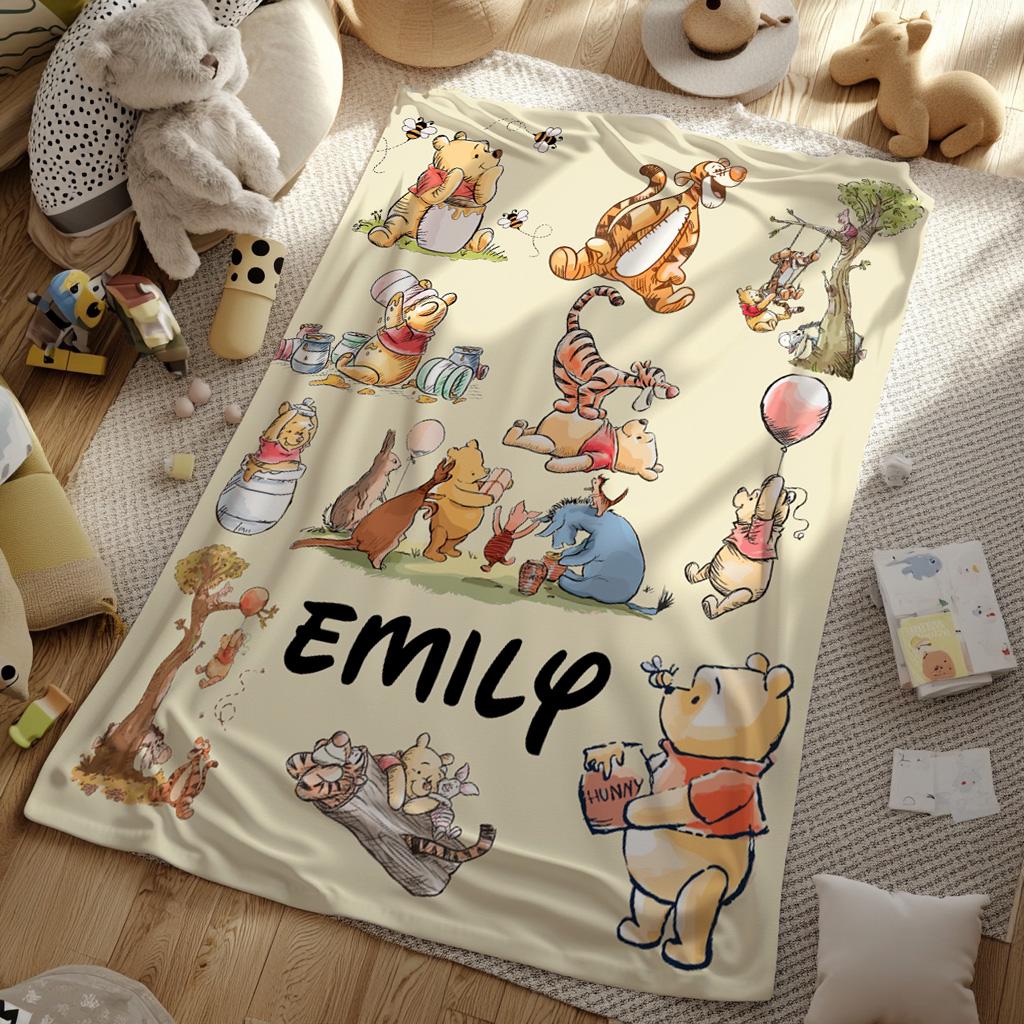 Personalized Winnie the Pooh Baby Blanket, Piglet Tigger Blanket, Disney Baby Blanket, Custom Name Baby Blanket, Cute Baby Shower Gift