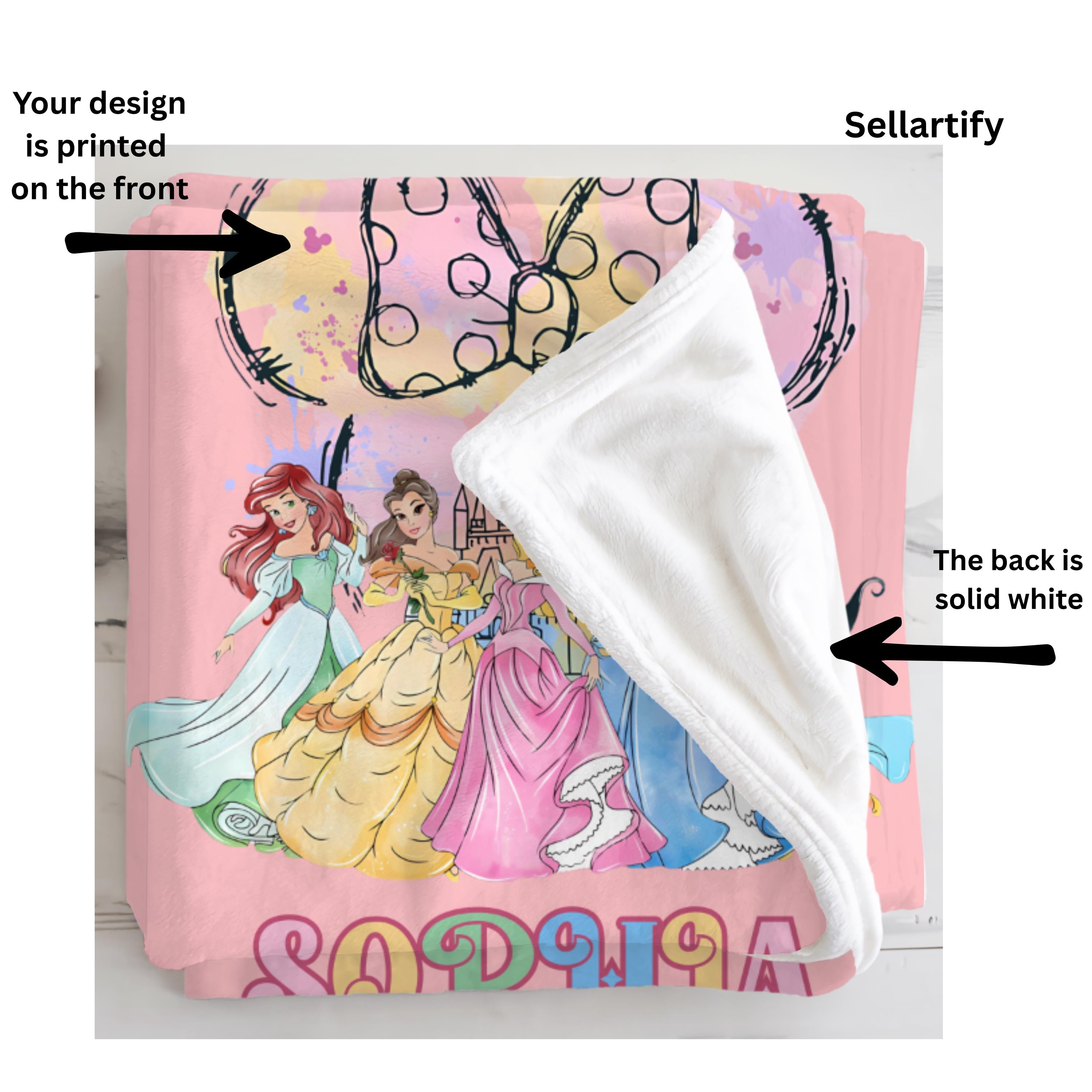 Custom Disney Princesses Blanket, Disney Princess Blanket, Princess Lover Blanket,Princess Gift For Girls,Princess Name Blanket,Nursery Gift