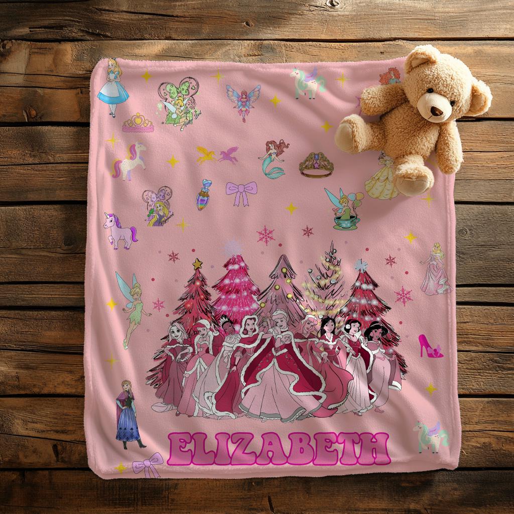 Custom Disney Princesses Blanket,Birthday Girl Boy Gift Blanket,Christmas Gift,Custom Name Sherpa Throw for Kids,Birthday Gift,Baby Shower