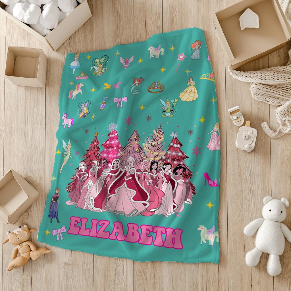 Custom Disney Princesses Blanket,Birthday Girl Boy Gift Blanket,Christmas Gift,Custom Name Sherpa Throw for Kids,Birthday Gift,Baby Shower