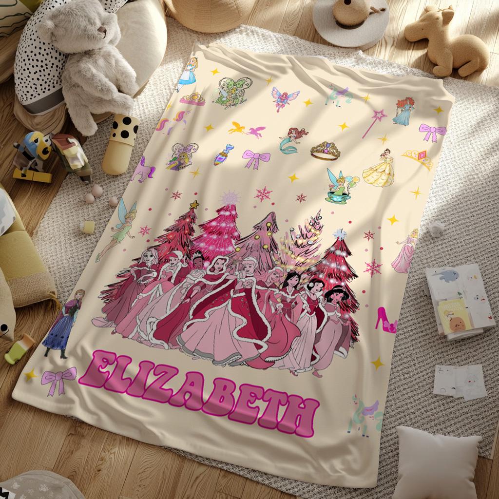 Custom Disney Princesses Blanket,Birthday Girl Boy Gift Blanket,Christmas Gift,Custom Name Sherpa Throw for Kids,Birthday Gift,Baby Shower