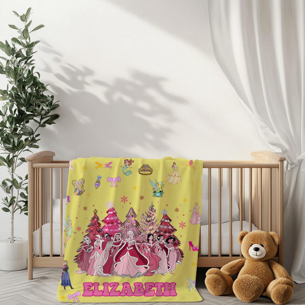 Custom Disney Princesses Blanket,Birthday Girl Boy Gift Blanket,Christmas Gift,Custom Name Sherpa Throw for Kids,Birthday Gift,Baby Shower
