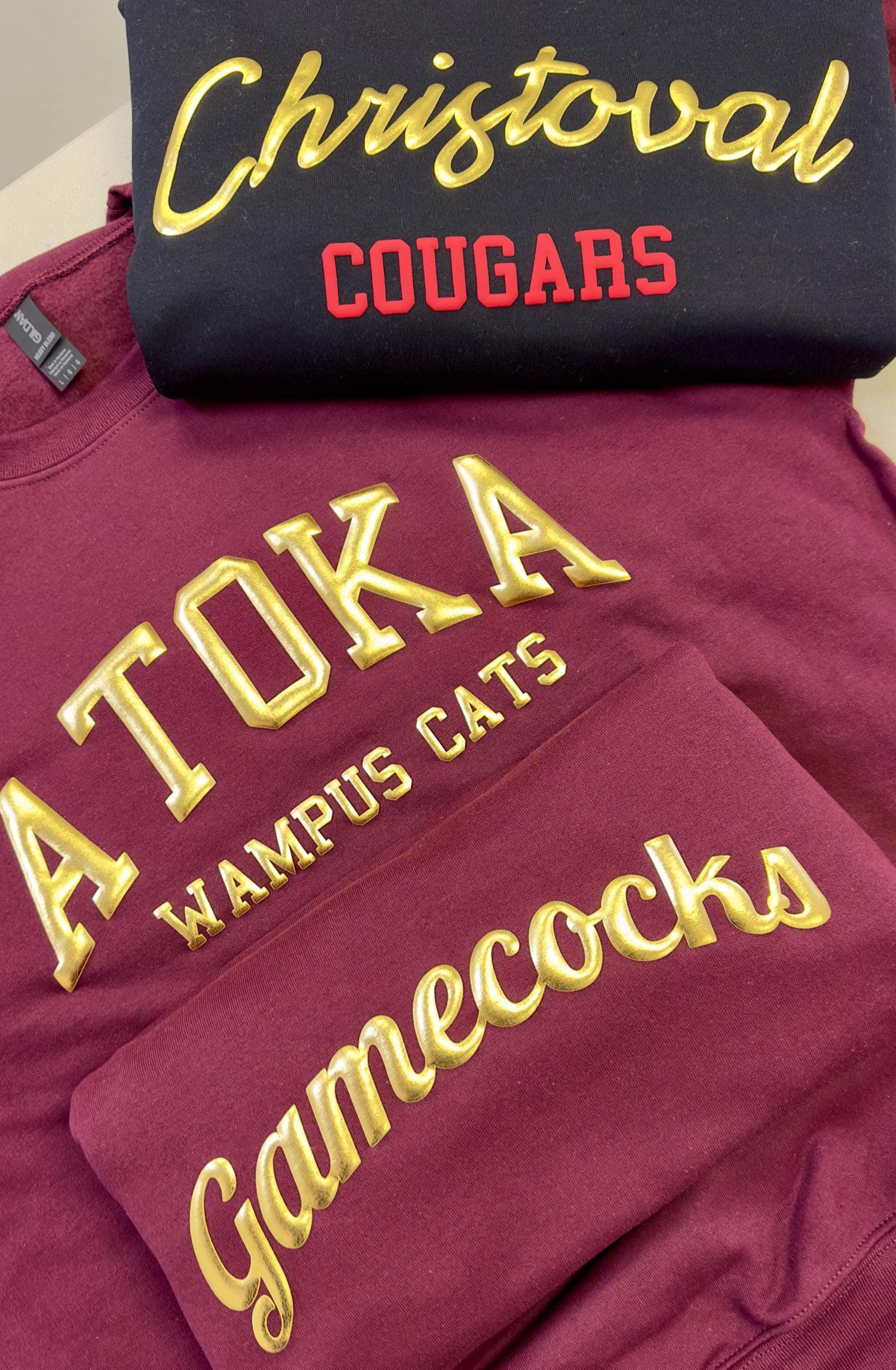 Custom Team Name Sweatshirt, Puff Print, Embossed Print, Gift for Friend, Christmas Gift Idea, School Spirit Sweatshirt, Mascot Sweatshirt