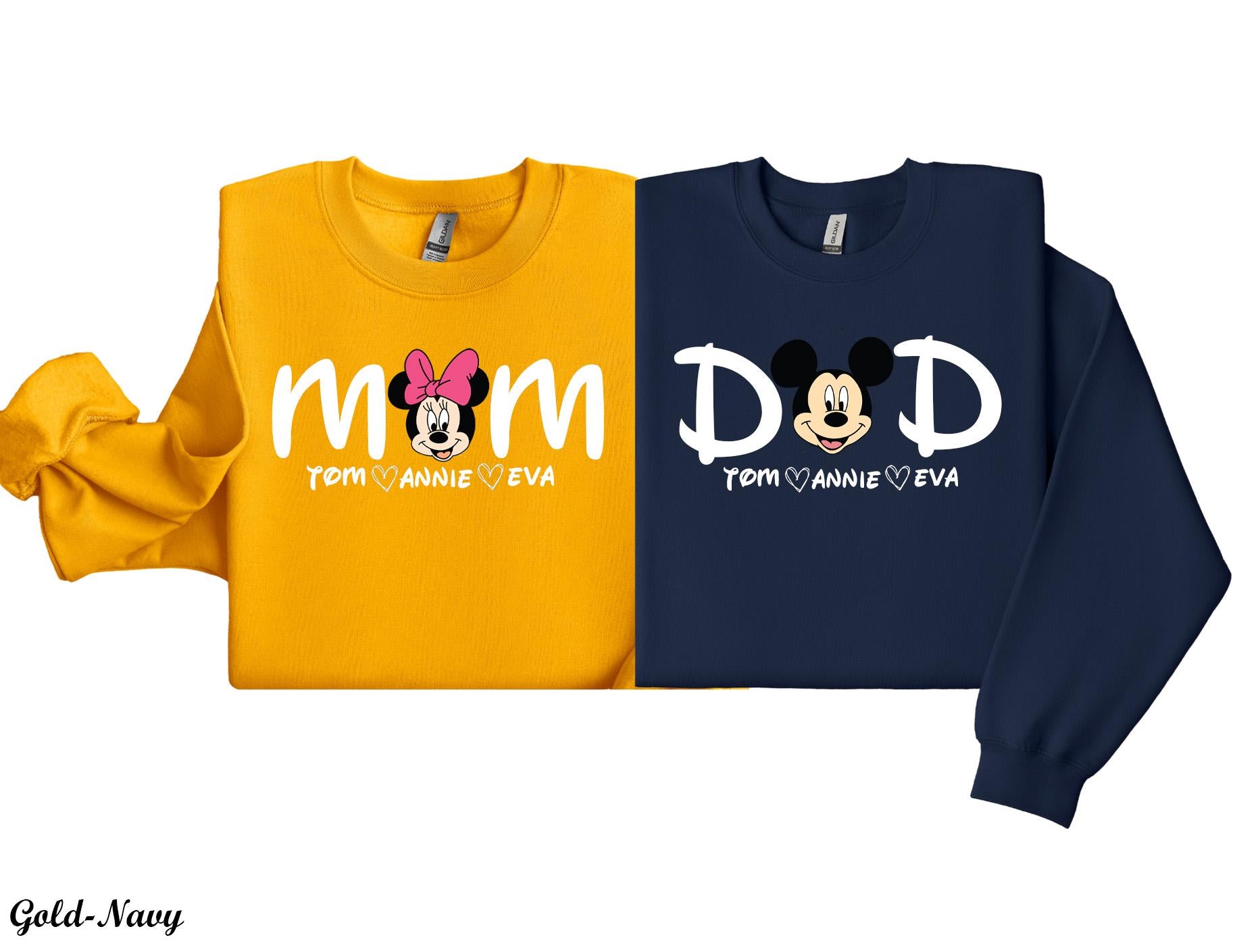 Custom Disney Minnie Mom and Dad Sweatshirt, Family Couple Trip Hoodie, Christmas Dad Mom Shirt with Kids Name,New Mom Dad Sweatshirt
