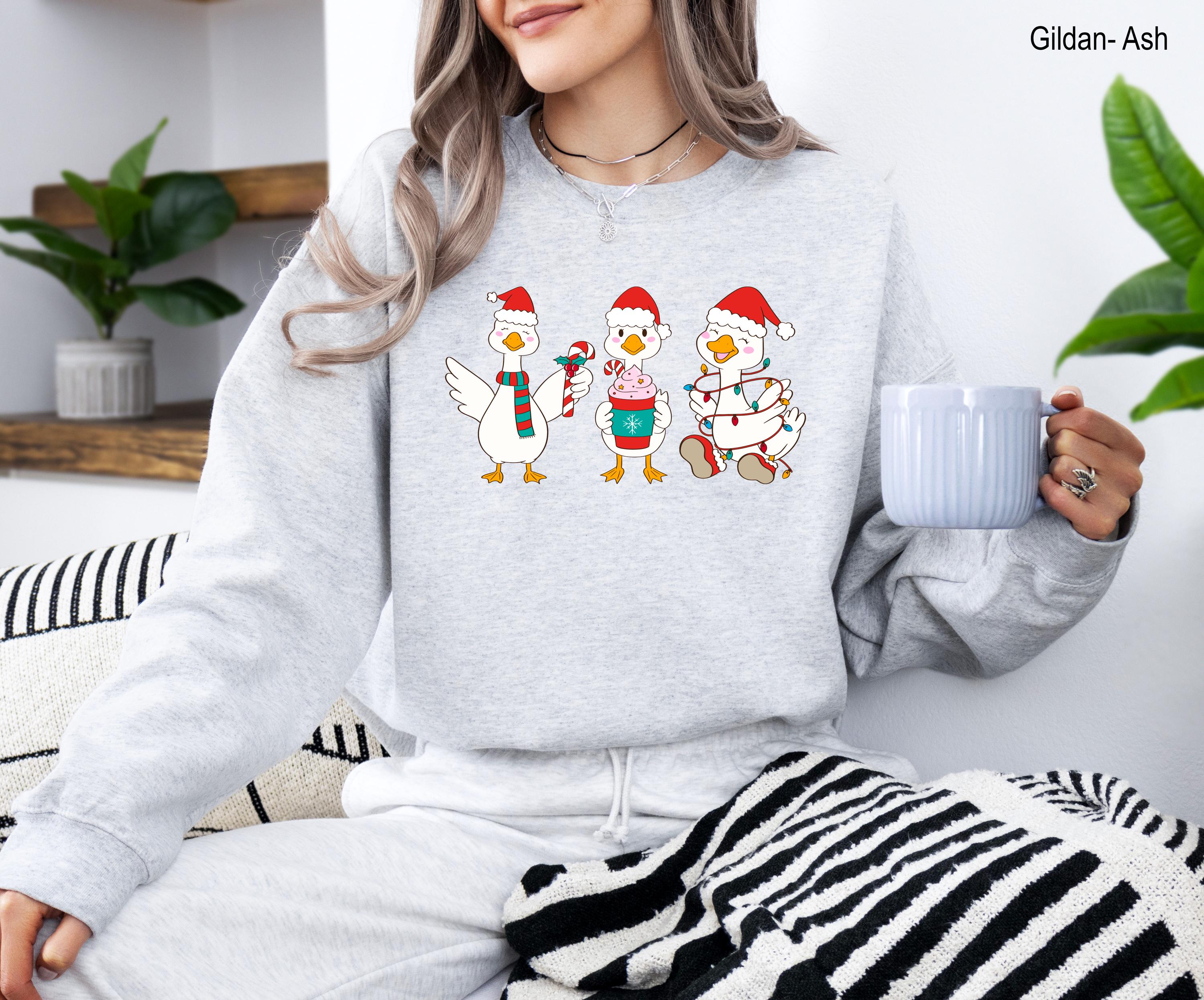 Cute Christmas Ducks Sweatshirt,Funny Animals Christmas Sweatshirt,Farm Lover Gift,Silly Goose Christmas Sweatshirt, Xmas Duck Vibes Shirt