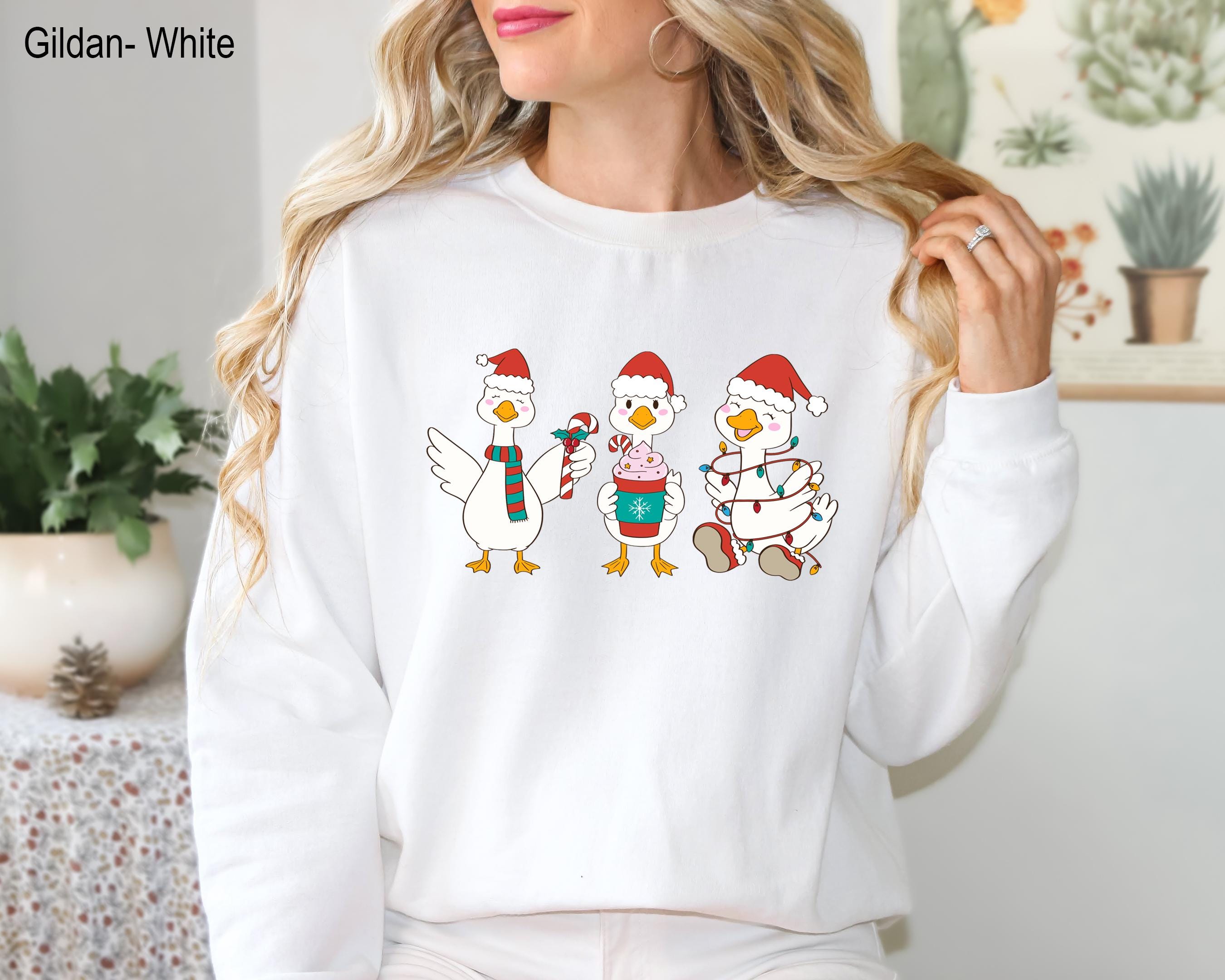 Cute Christmas Ducks Sweatshirt,Funny Animals Christmas Sweatshirt,Farm Lover Gift,Silly Goose Christmas Sweatshirt, Xmas Duck Vibes Shirt