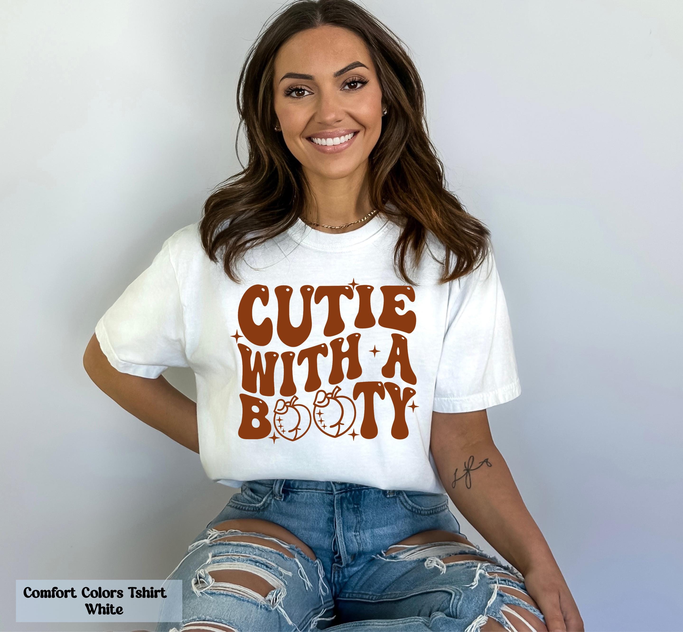 Comfort Colors Cutie With A Booty Shirt, Adult Humor Shirt, Retro Wavy Trendy T Shirt, Gym Lover Shirt, Funny Workout Shirt, Booty Shirt