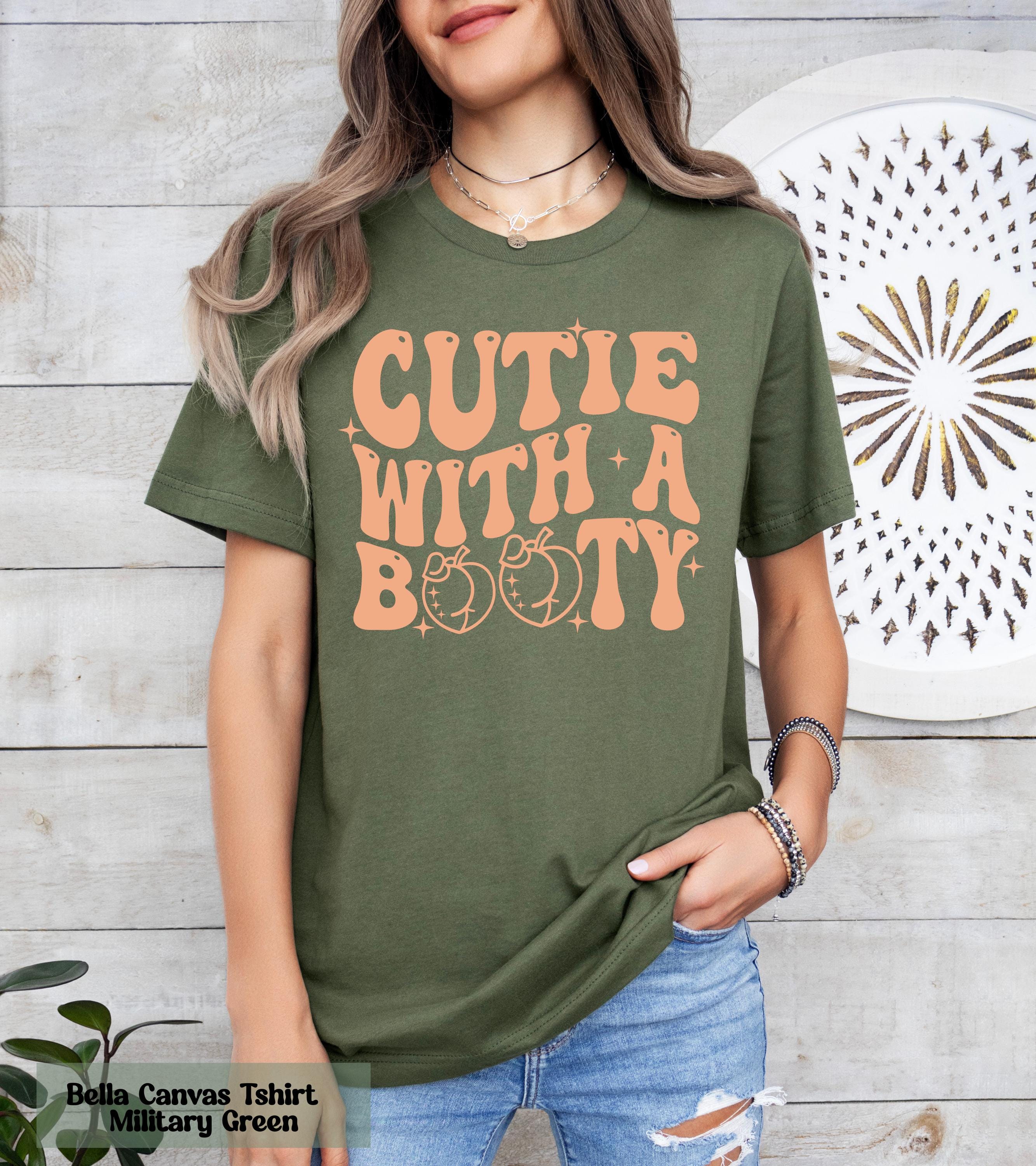 Comfort Colors Cutie With A Booty Shirt, Adult Humor Shirt, Retro Wavy Trendy T Shirt, Gym Lover Shirt, Funny Workout Shirt, Booty Shirt