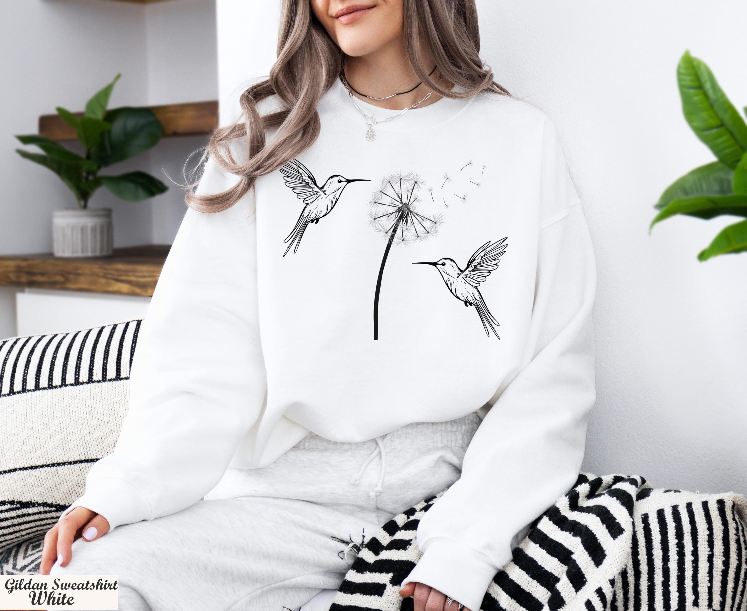 Cute Dandelion Hummingbird Long Sleeve Shirt,Hummingbird Dandelion Sweater,Nature Lovers Tee Sweater,Womens Fall Gift,Cozy Boho Chic Outfit