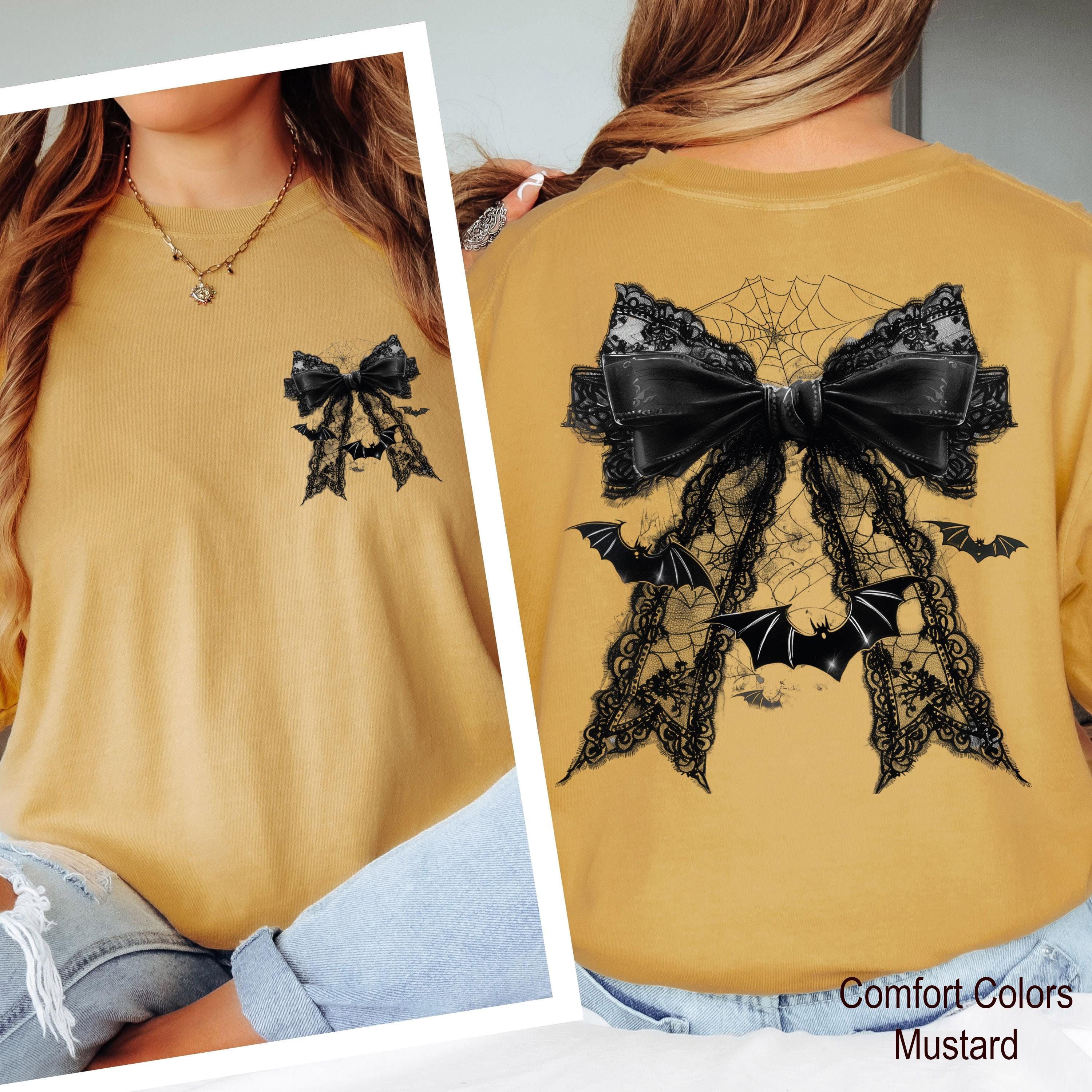 Halloween Black Bow Shirt, Coquette Bow Shirt, Bow and Bat Shirt, Retro Halloween Fall Tee, Black Bow Shirt, Fall Shirt for Women