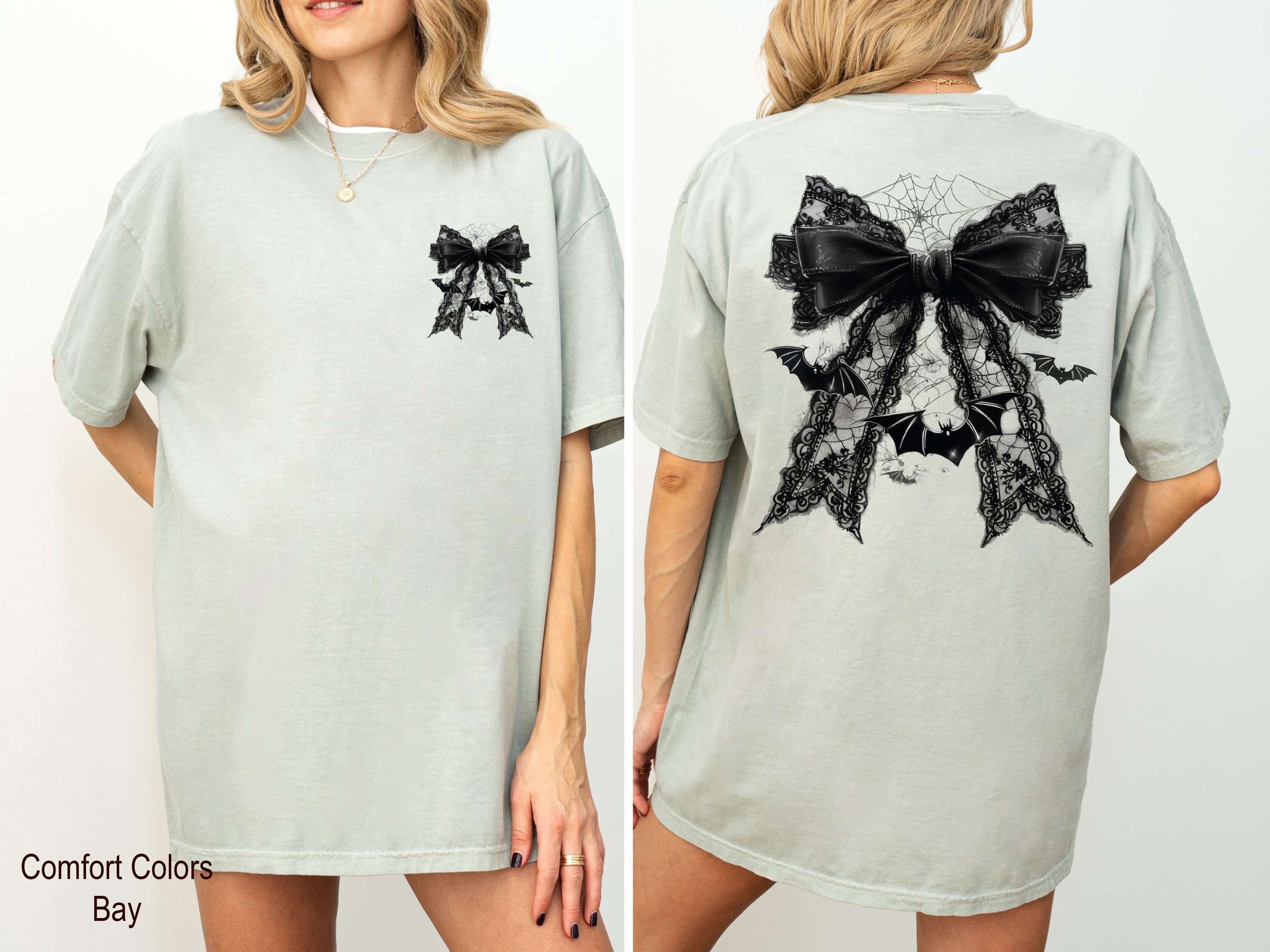 Halloween Black Bow Shirt, Coquette Bow Shirt, Bow and Bat Shirt, Retro Halloween Fall Tee, Black Bow Shirt, Fall Shirt for Women