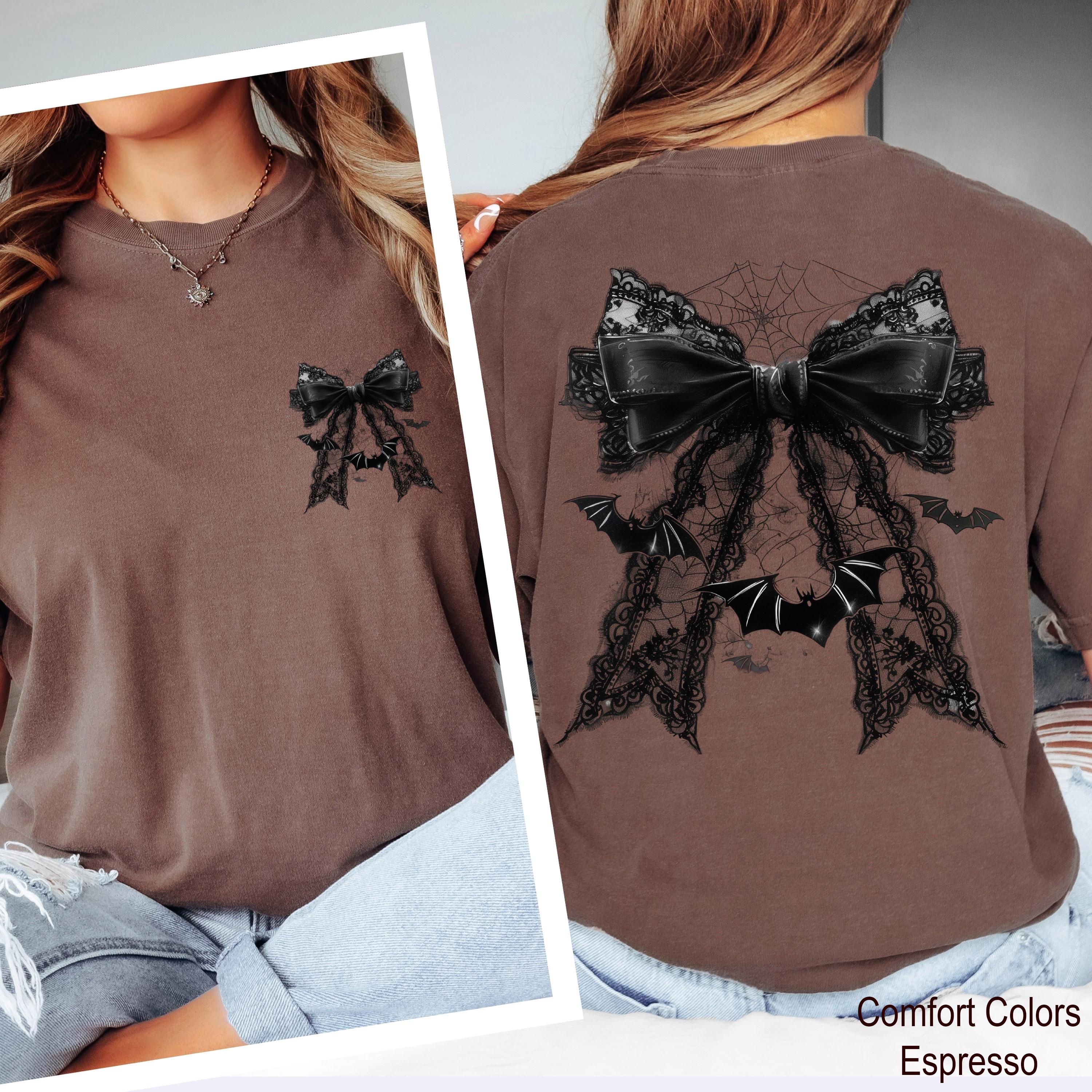 Halloween Black Bow Shirt, Coquette Bow Shirt, Bow and Bat Shirt, Retro Halloween Fall Tee, Black Bow Shirt, Fall Shirt for Women