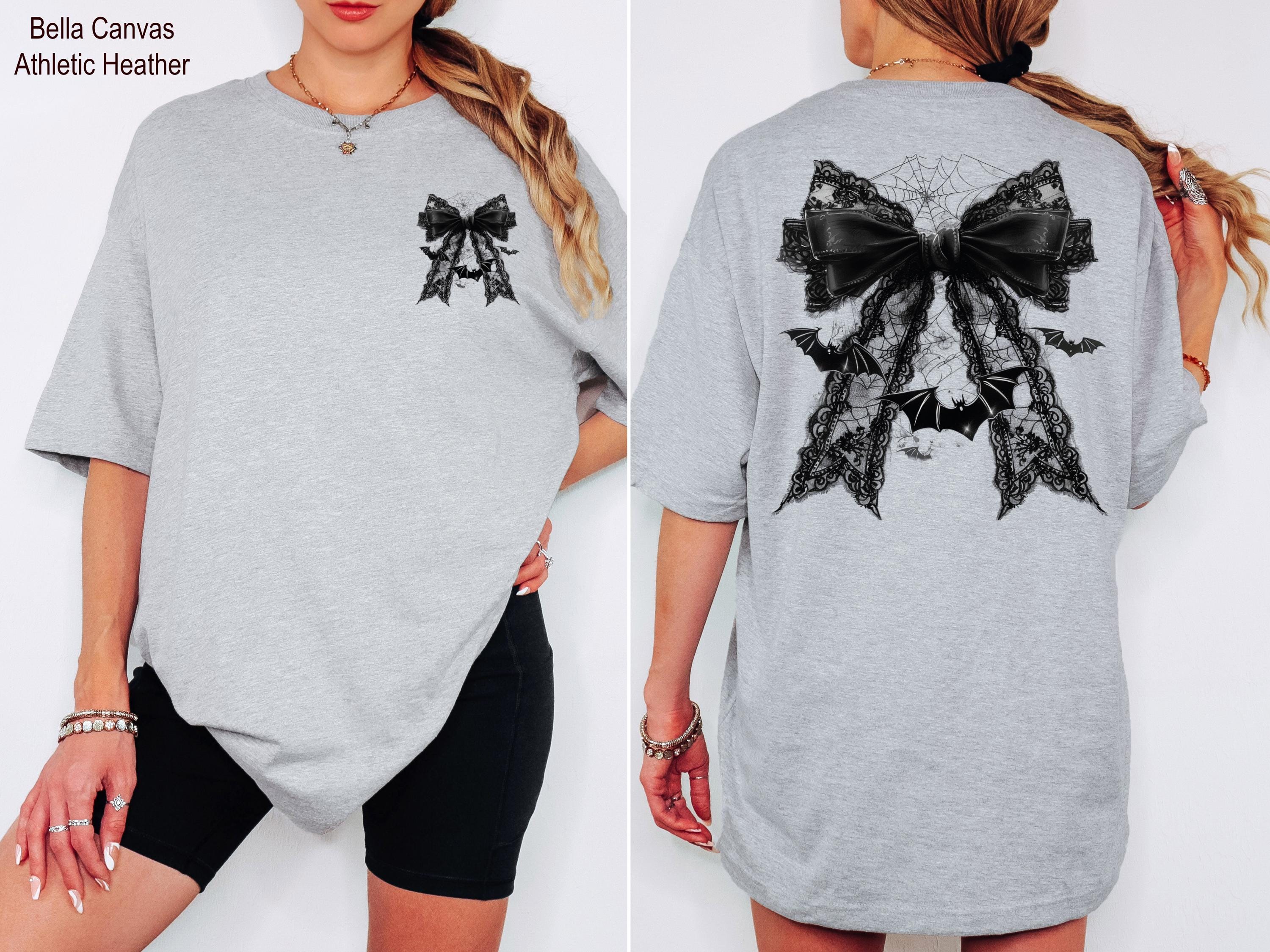 Halloween Black Bow Shirt, Coquette Bow Shirt, Bow and Bat Shirt, Retro Halloween Fall Tee, Black Bow Shirt, Fall Shirt for Women
