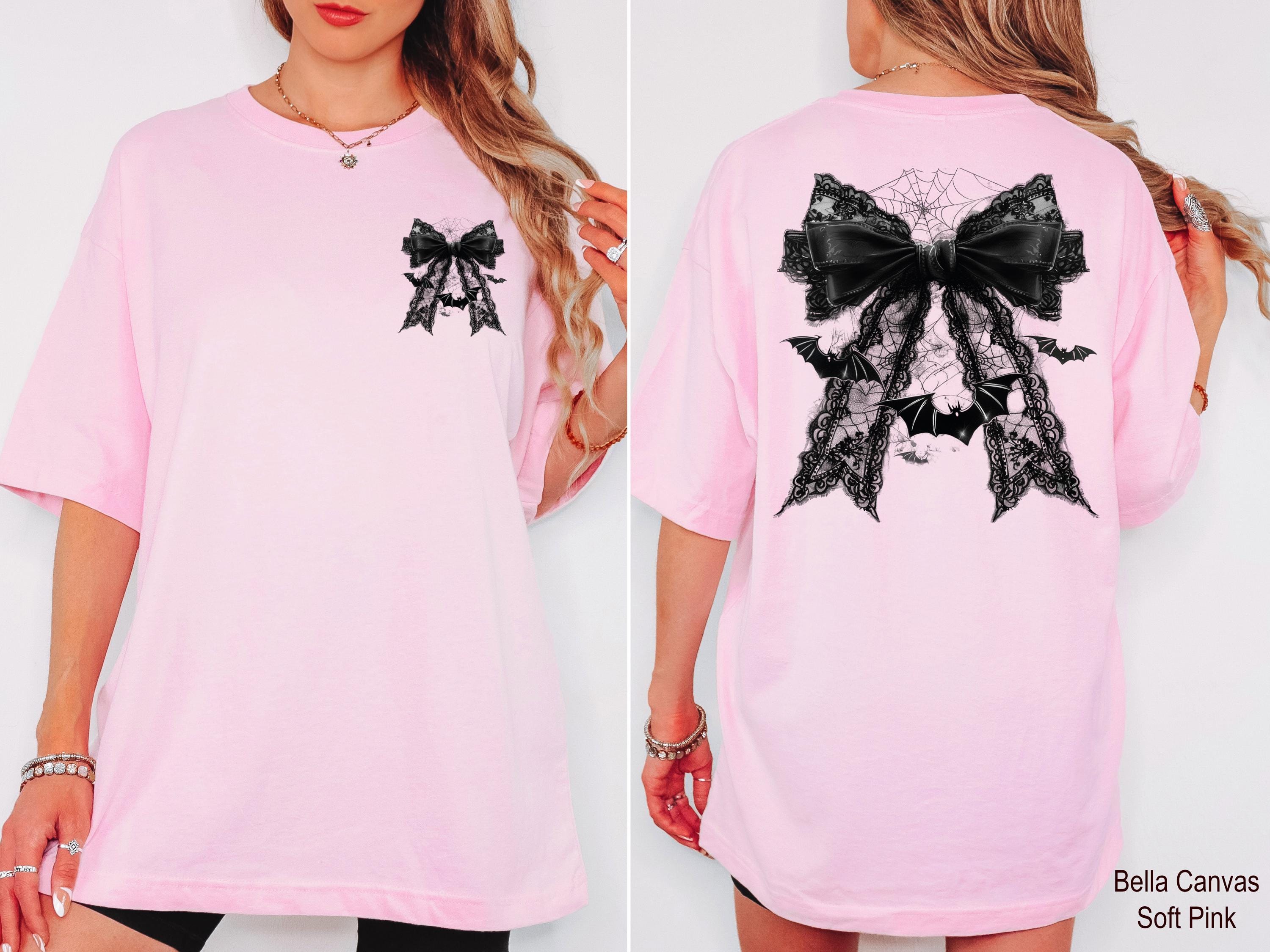 Halloween Black Bow Shirt, Coquette Bow Shirt, Bow and Bat Shirt, Retro Halloween Fall Tee, Black Bow Shirt, Fall Shirt for Women