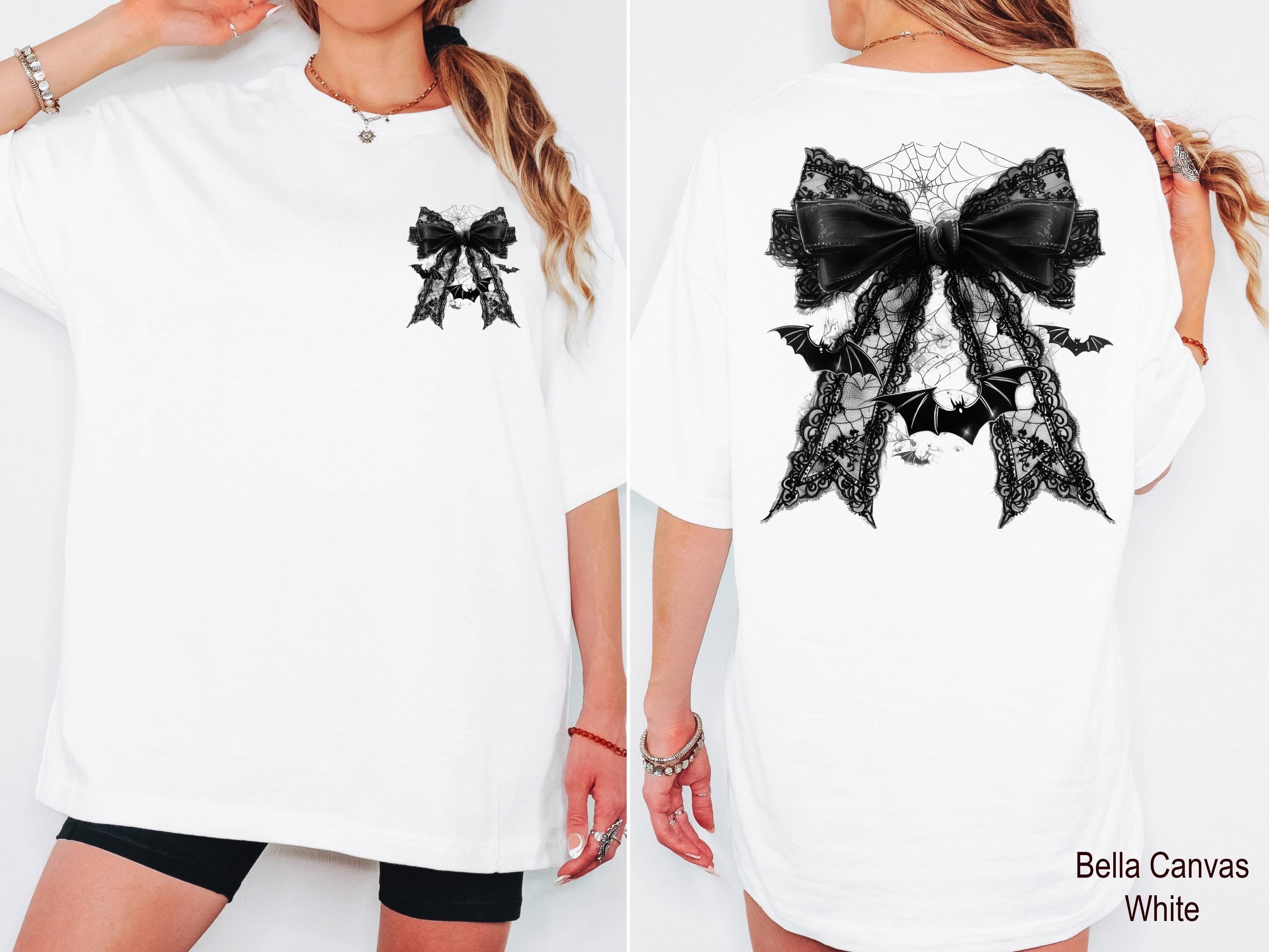 Halloween Black Bow Shirt, Coquette Bow Shirt, Bow and Bat Shirt, Retro Halloween Fall Tee, Black Bow Shirt, Fall Shirt for Women