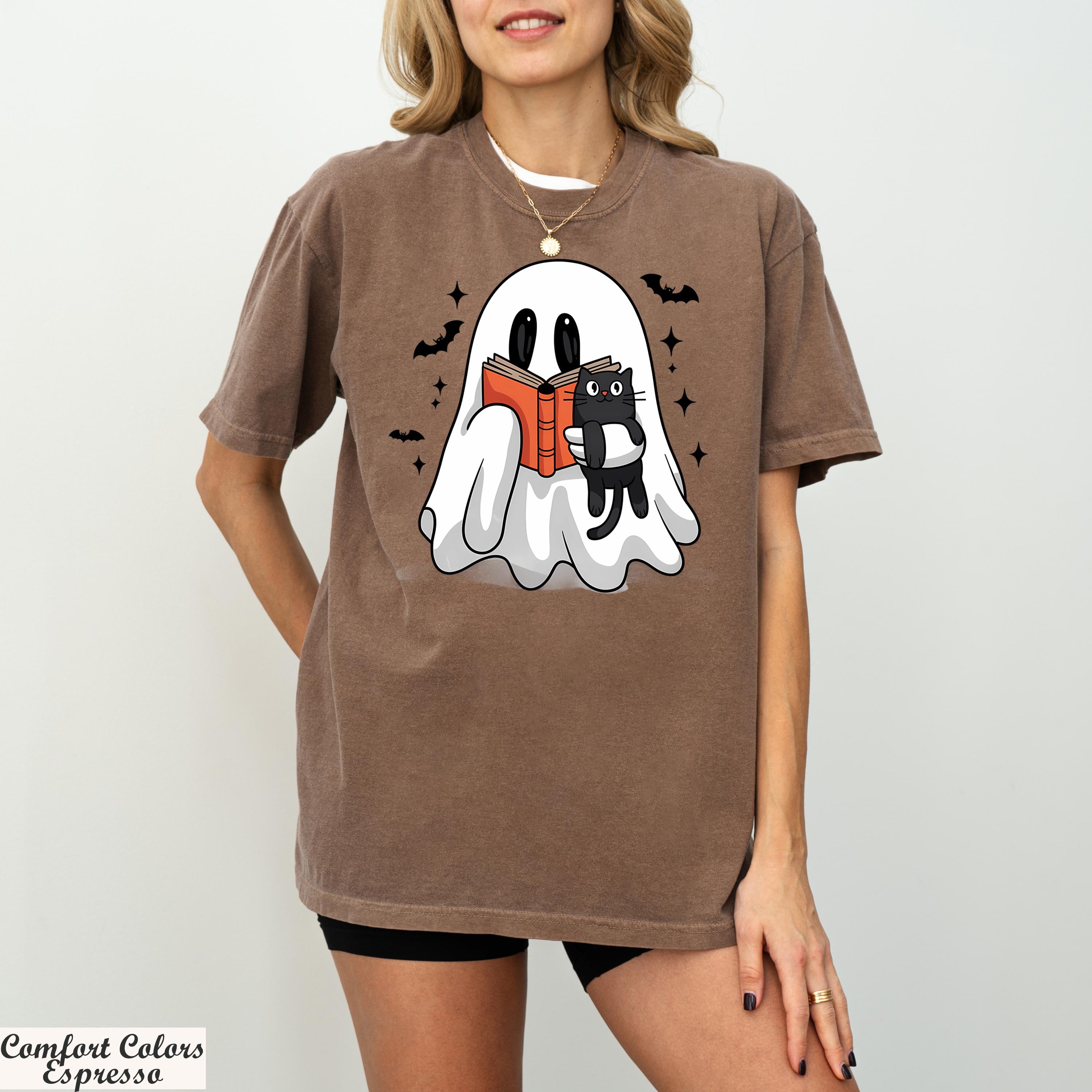Ghost and Black Cat Shirt, Ghost Cat T-Shirt, Funny Halloween Tee,Cute Ghost Shirt,Spooky Season Cat Tee,Black Cat Shirt,Halloween Cat Shirt