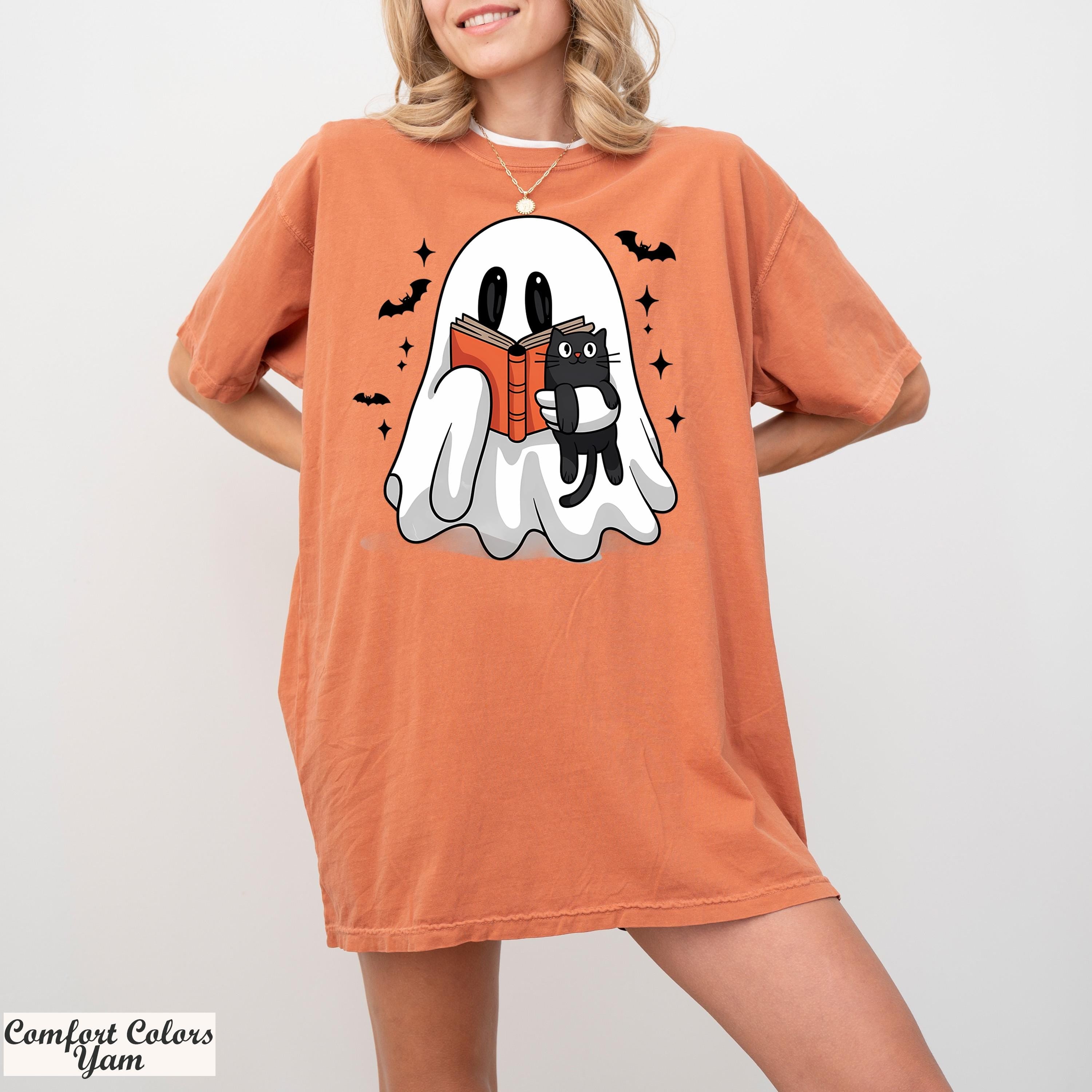 Ghost and Black Cat Shirt, Ghost Cat T-Shirt, Funny Halloween Tee,Cute Ghost Shirt,Spooky Season Cat Tee,Black Cat Shirt,Halloween Cat Shirt
