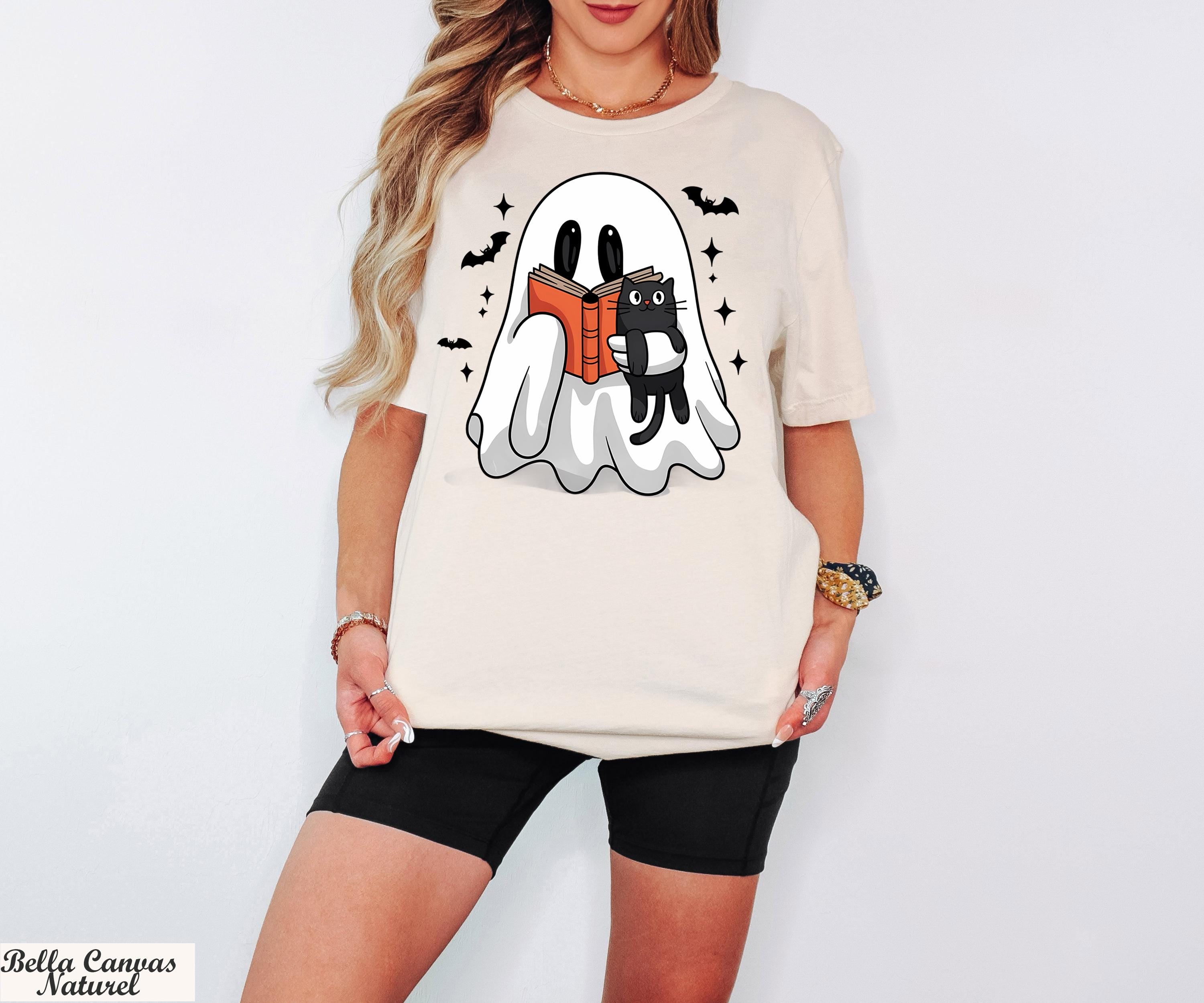 Ghost and Black Cat Shirt, Ghost Cat T-Shirt, Funny Halloween Tee,Cute Ghost Shirt,Spooky Season Cat Tee,Black Cat Shirt,Halloween Cat Shirt