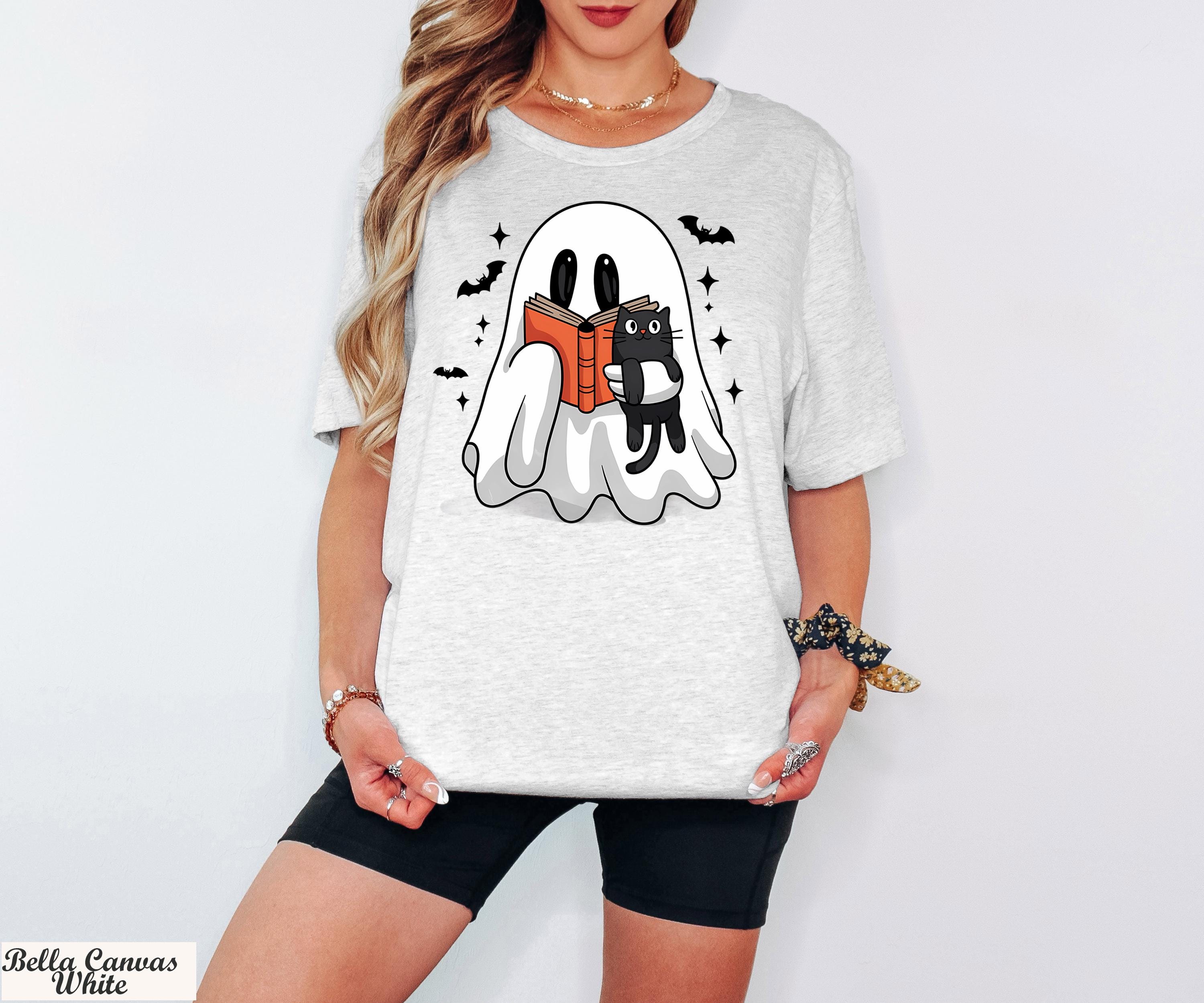 Ghost and Black Cat Shirt, Ghost Cat T-Shirt, Funny Halloween Tee,Cute Ghost Shirt,Spooky Season Cat Tee,Black Cat Shirt,Halloween Cat Shirt