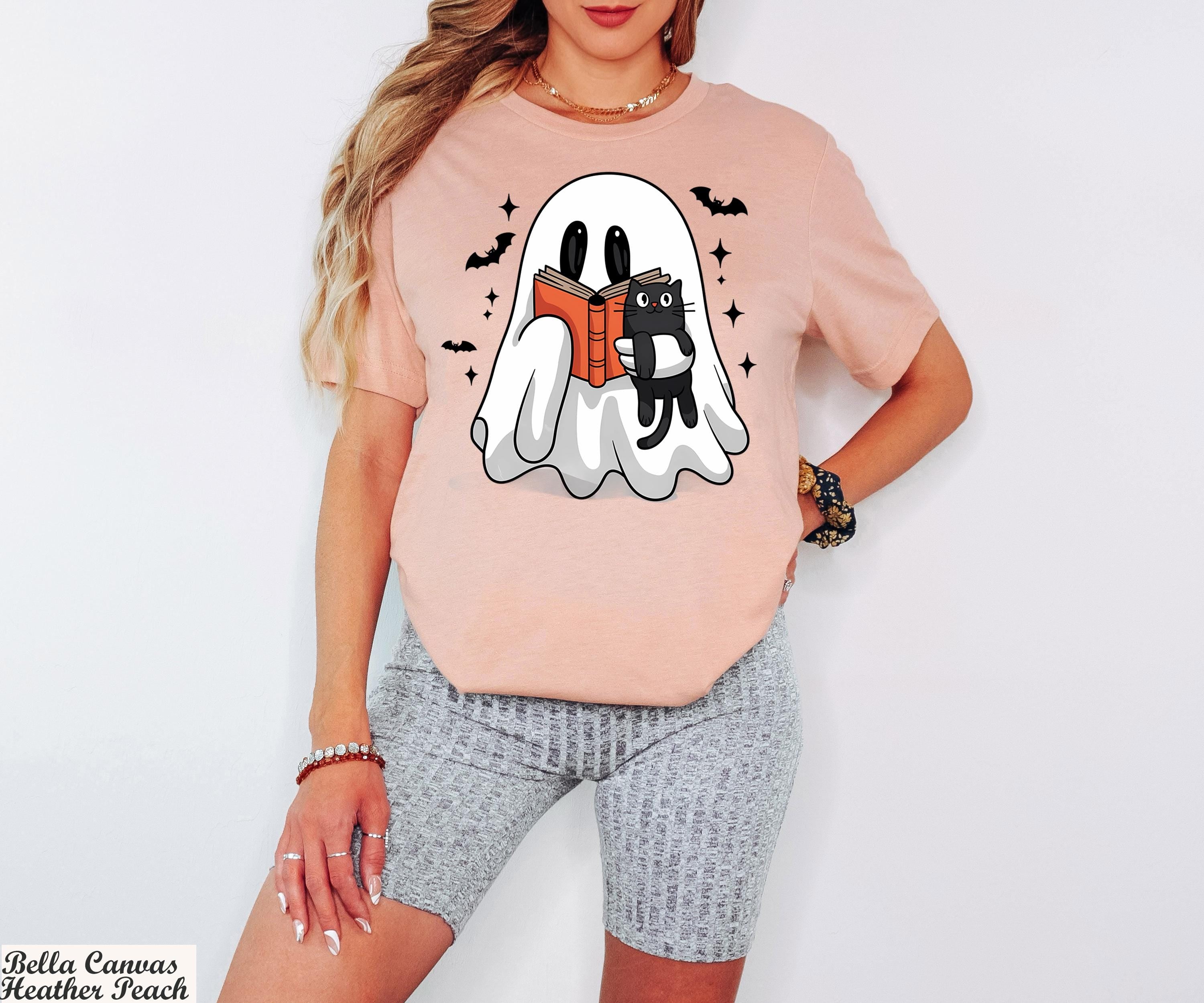 Ghost and Black Cat Shirt, Ghost Cat T-Shirt, Funny Halloween Tee,Cute Ghost Shirt,Spooky Season Cat Tee,Black Cat Shirt,Halloween Cat Shirt