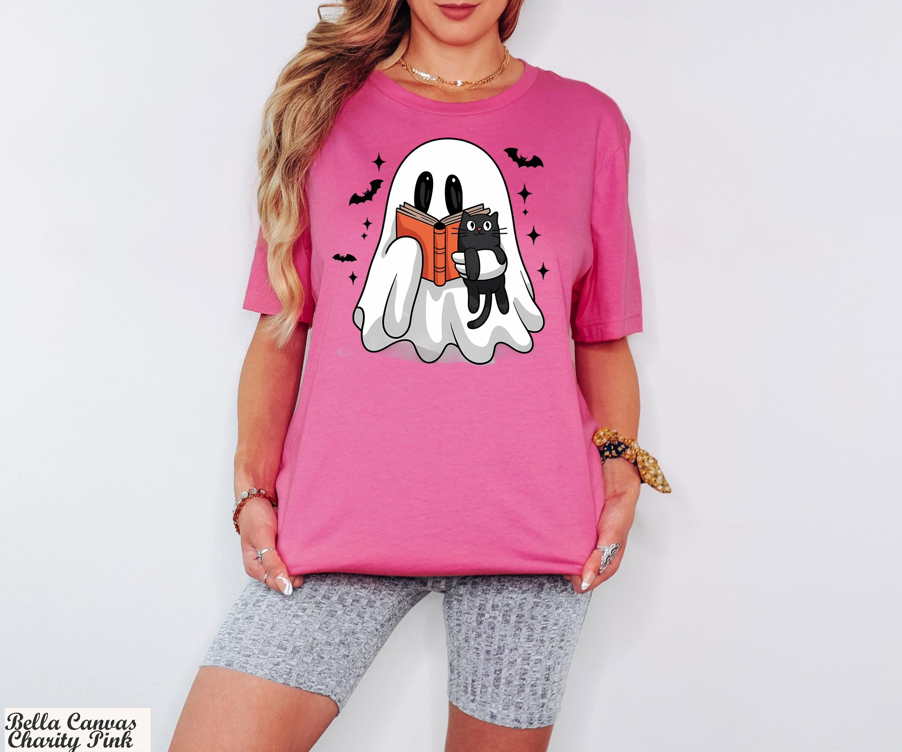 Ghost and Black Cat Shirt, Ghost Cat T-Shirt, Funny Halloween Tee,Cute Ghost Shirt,Spooky Season Cat Tee,Black Cat Shirt,Halloween Cat Shirt