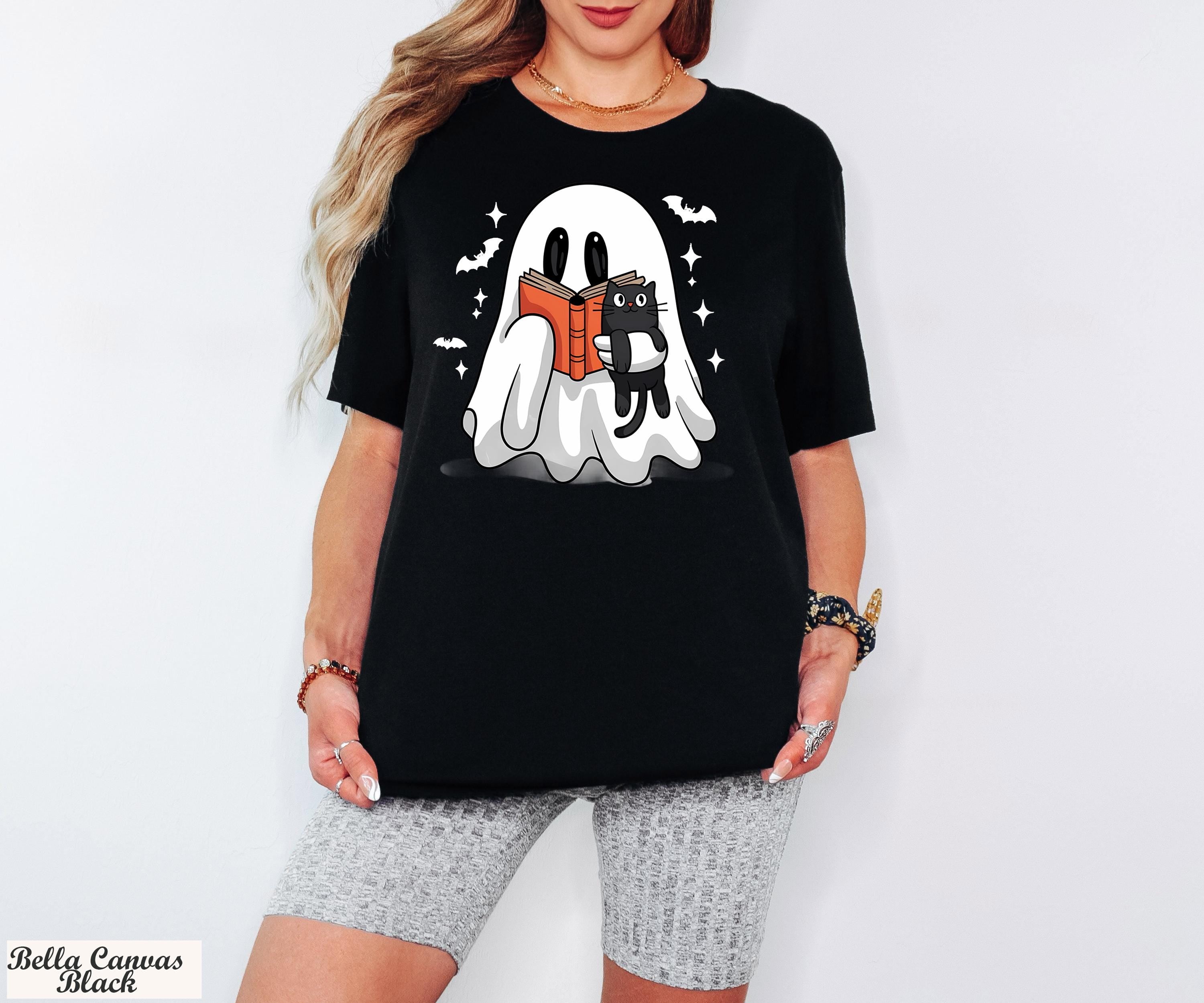 Ghost and Black Cat Shirt, Ghost Cat T-Shirt, Funny Halloween Tee,Cute Ghost Shirt,Spooky Season Cat Tee,Black Cat Shirt,Halloween Cat Shirt