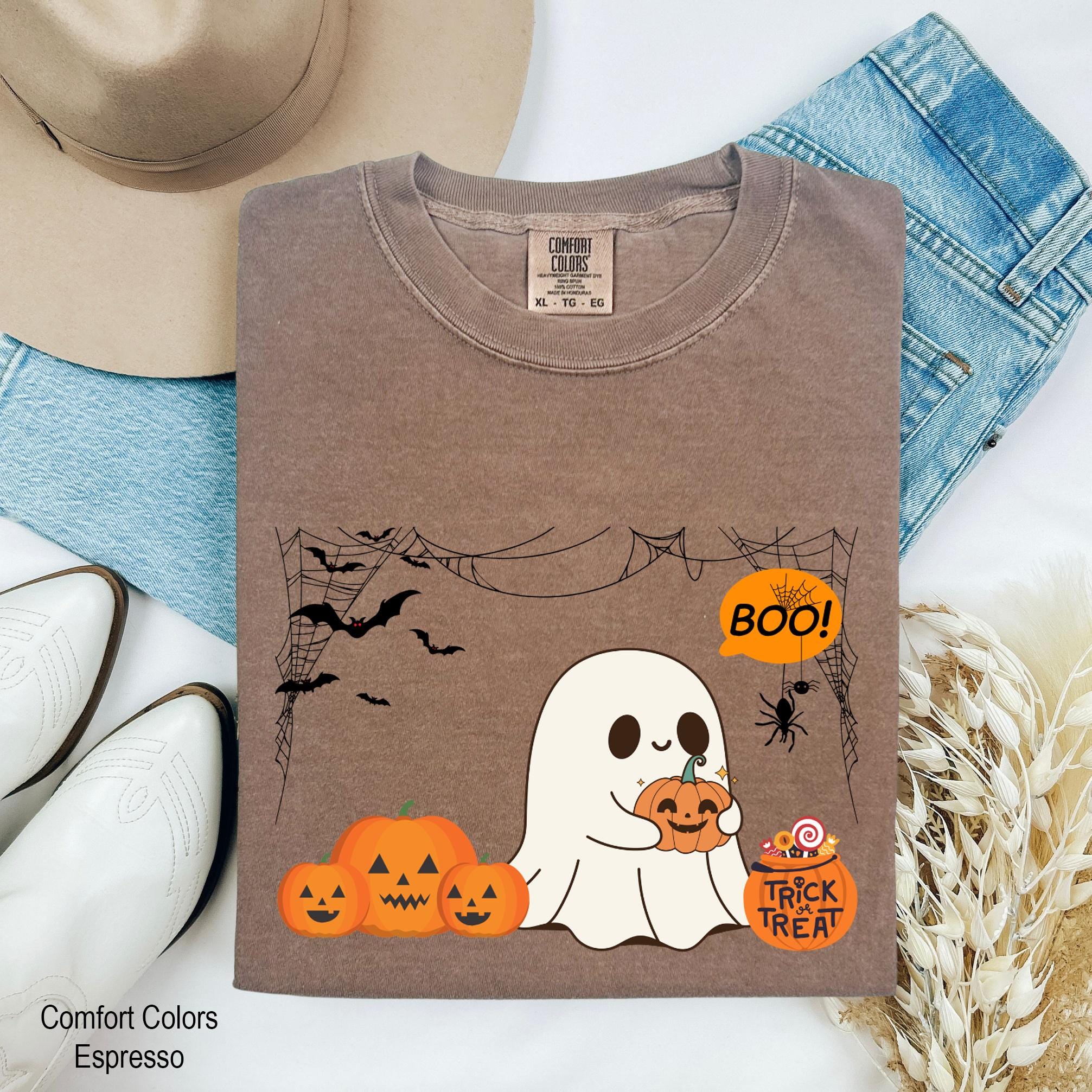 Cute Ghost Shirt, Cute Spooky and Pumpkin Shirt, Trick or Treat, Pumpkin Shirt, Ghost Shirt, Spooky Season Shirt, Spooky Vibes Shirt