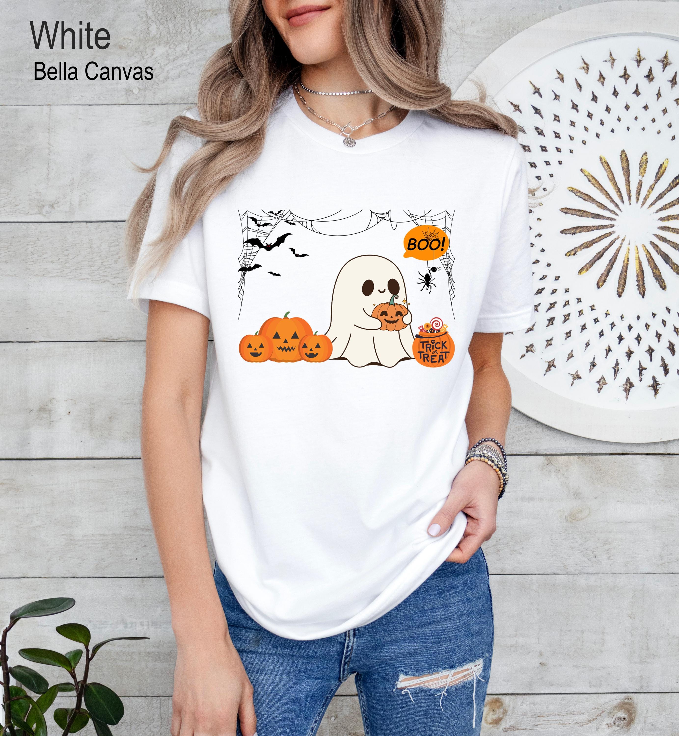 Cute Ghost Shirt, Cute Spooky and Pumpkin Shirt, Trick or Treat, Pumpkin Shirt, Ghost Shirt, Spooky Season Shirt, Spooky Vibes Shirt