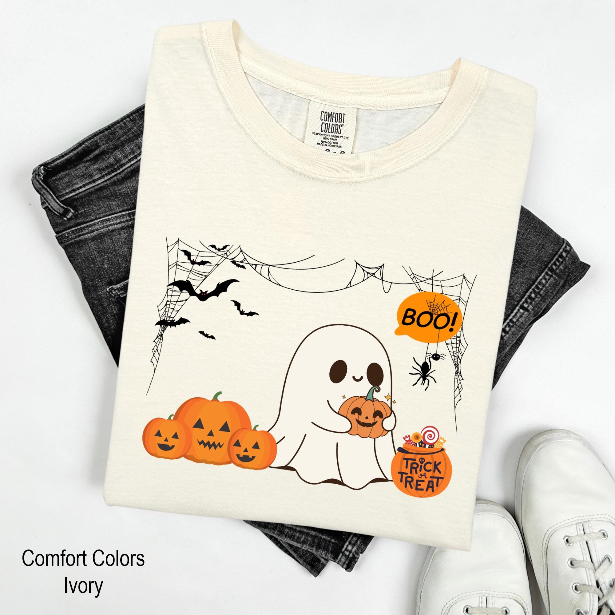 Cute Ghost Shirt, Cute Spooky and Pumpkin Shirt, Trick or Treat, Pumpkin Shirt, Ghost Shirt, Spooky Season Shirt, Spooky Vibes Shirt