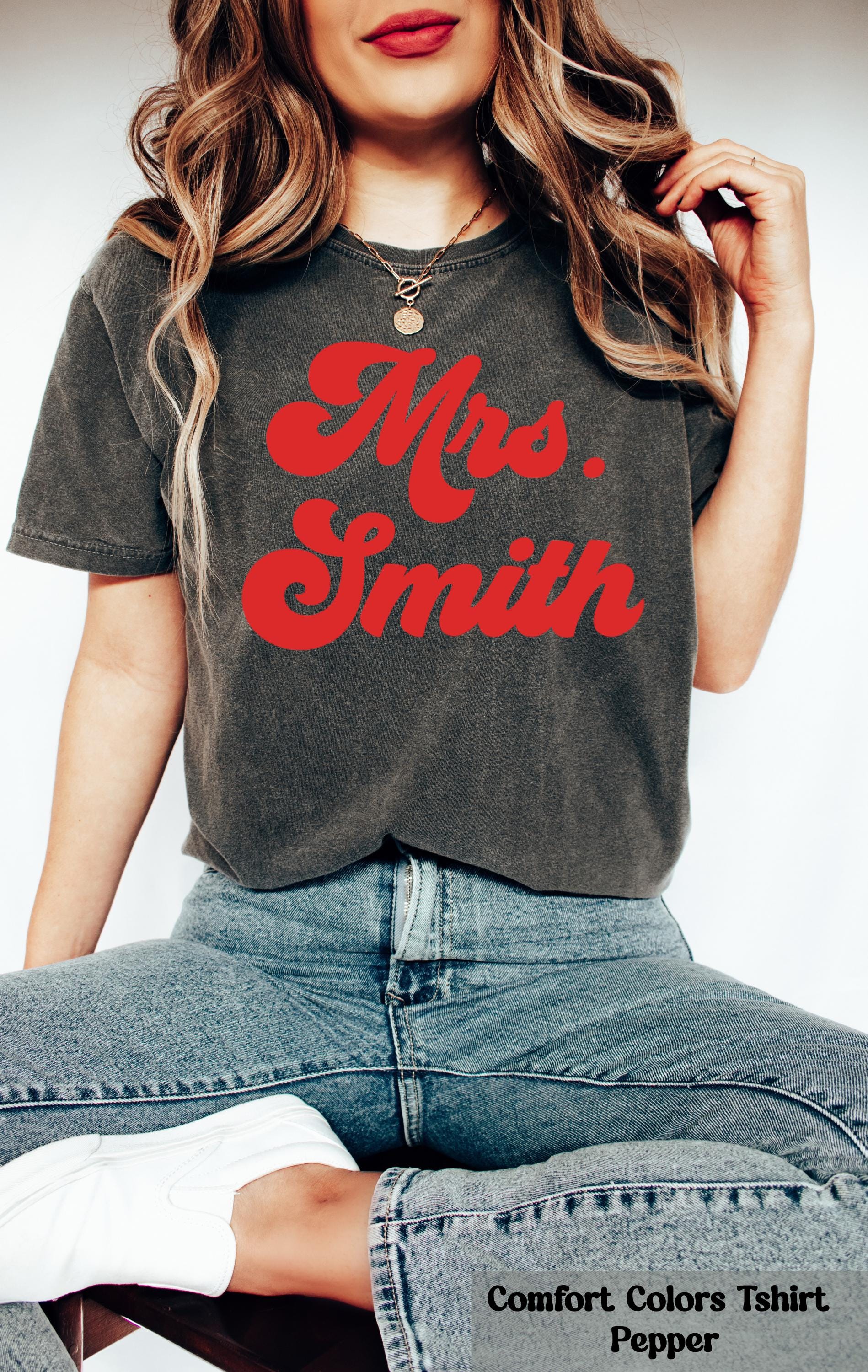 Custom Mrs. Bride T- Shirt, Customized Mrs Last Name T-Shirt, Custom Name T- shirt, Groovy Bride Gift, Vintage Inspired Retro Bride Shirt