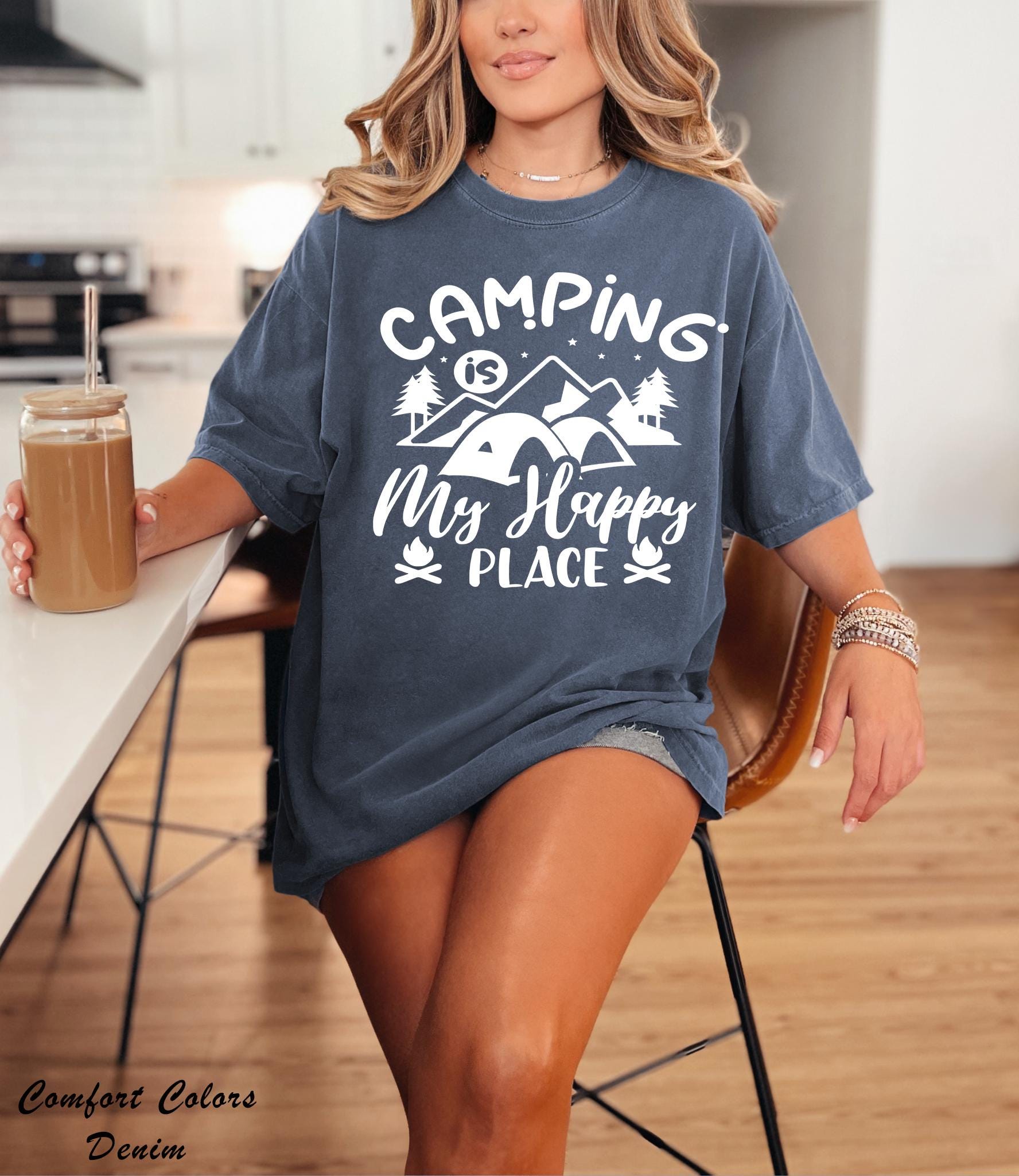 Camping Is My Happy Place Shirt, Funny Camping Shirt, Happy Camper Shirt, Campfire Shirt,Glamping Shirt,Custom Camper Shirt,Adventure Wear