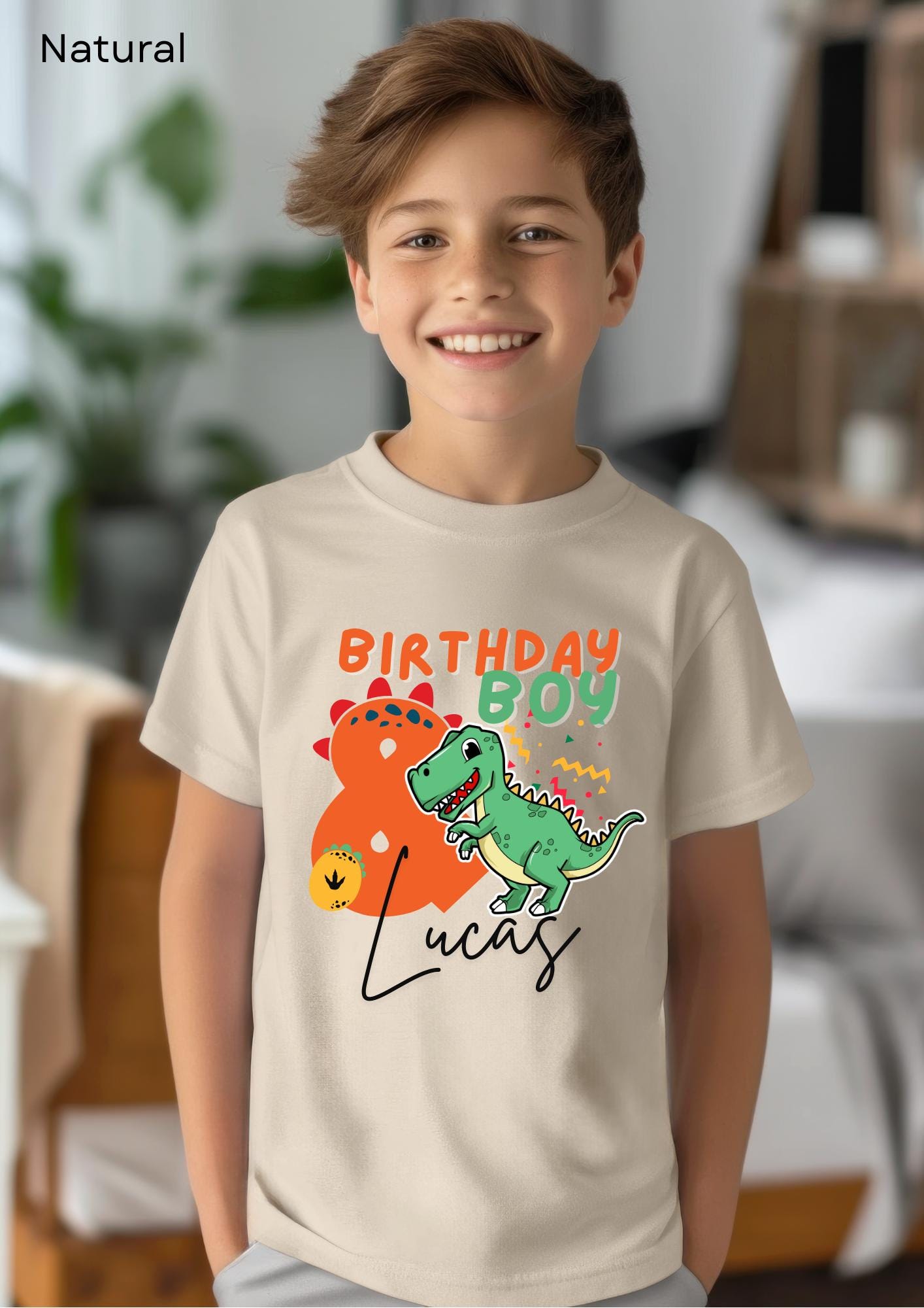 Personalized Dinosaur Birthday Shirt with Name & Number, Any Age Celebration, Personalised Dino Tee for Kids, Custom Dino Birthday Shirt