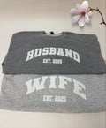 Custom Embossed Husband Est Sweatshirt, Embossed Wife Sweatshirt, Custom Newlywed Gifts, New Wife Puff Printing Sweatshirt, Gift for Bride