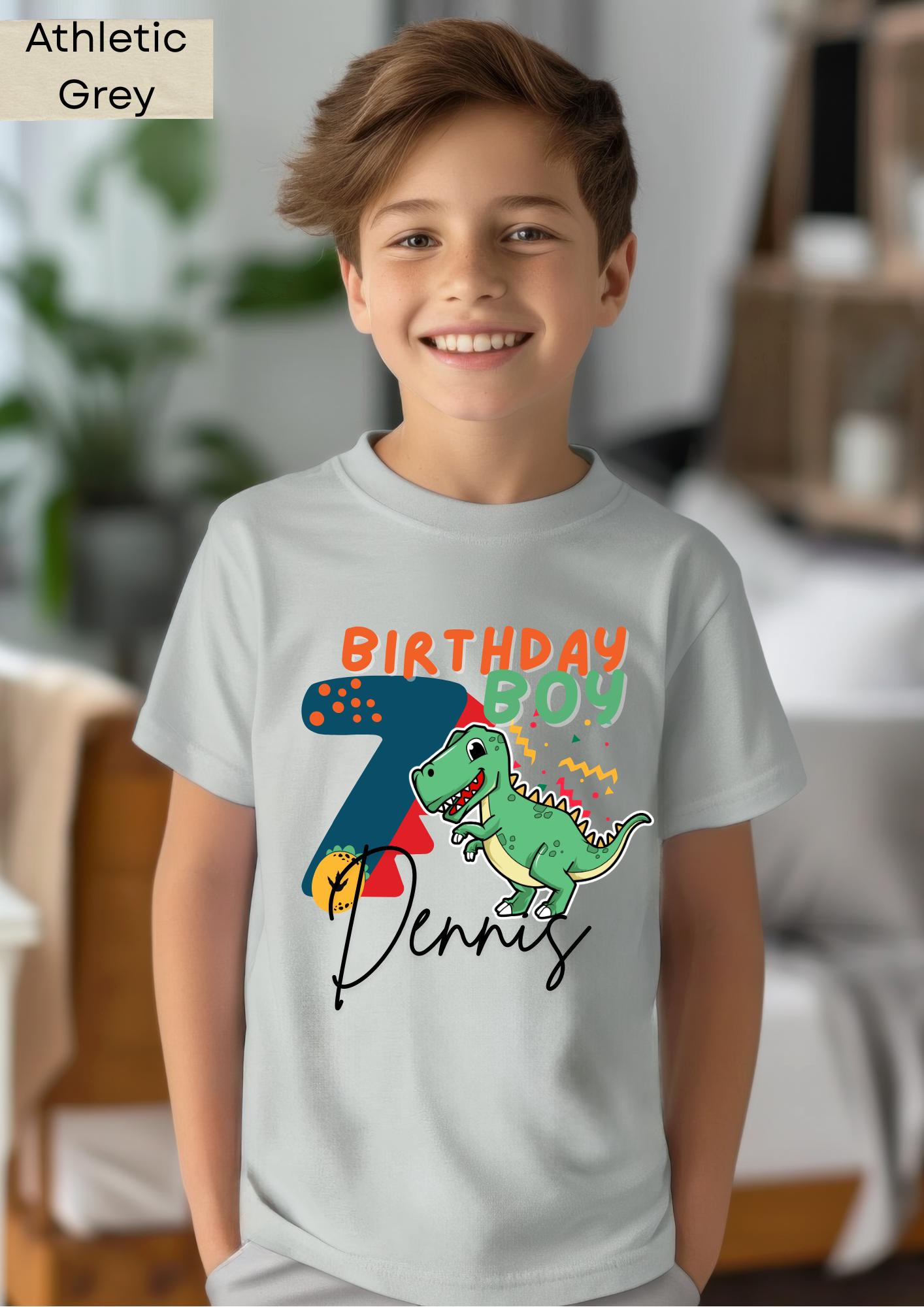 Personalized Dinosaur Birthday Shirt with Name & Number, Any Age Celebration, Personalised Dino Tee for Kids, Custom Dino Birthday Shirt