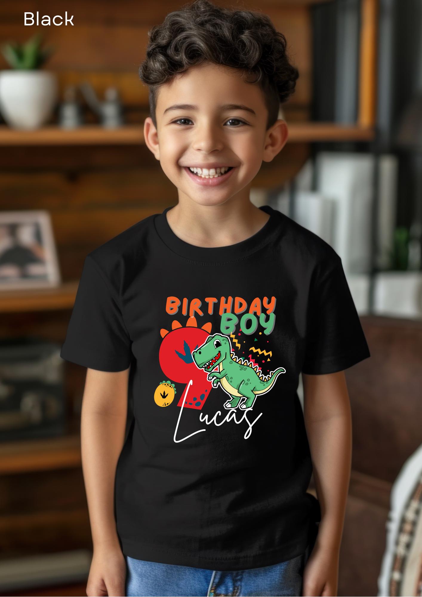Personalized Dinosaur Birthday Shirt with Name & Number, Any Age Celebration, Personalised Dino Tee for Kids, Custom Dino Birthday Shirt