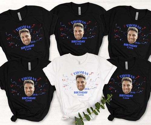 Custom Birthday Photo Name Shirt, Personalized Photo Birthday Party Tee, Funny Personalized Celebration Tee, Name Birthday Group T-Shirt