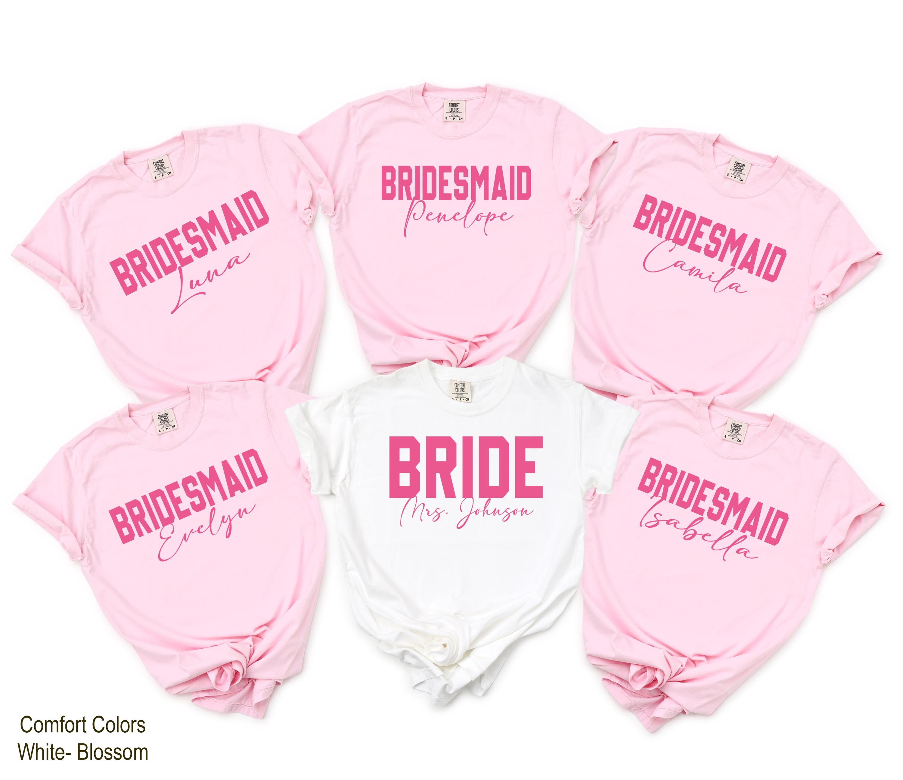 Personalized Bride and Bridesmaid Name Shirt, Bachelorette Party T-shirt, Custom Bridesmaid Shirt, Custom Bridesmaids Gift, Bride Shirt