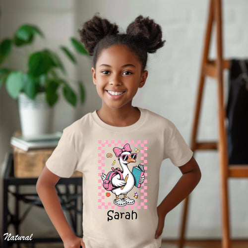Custom Back to School Goose T-Shirt, Cute Classroom Shirt, First Day of School Shirt, Gift for Kids Tee, Custom Name Kids Teacher Gift Tee