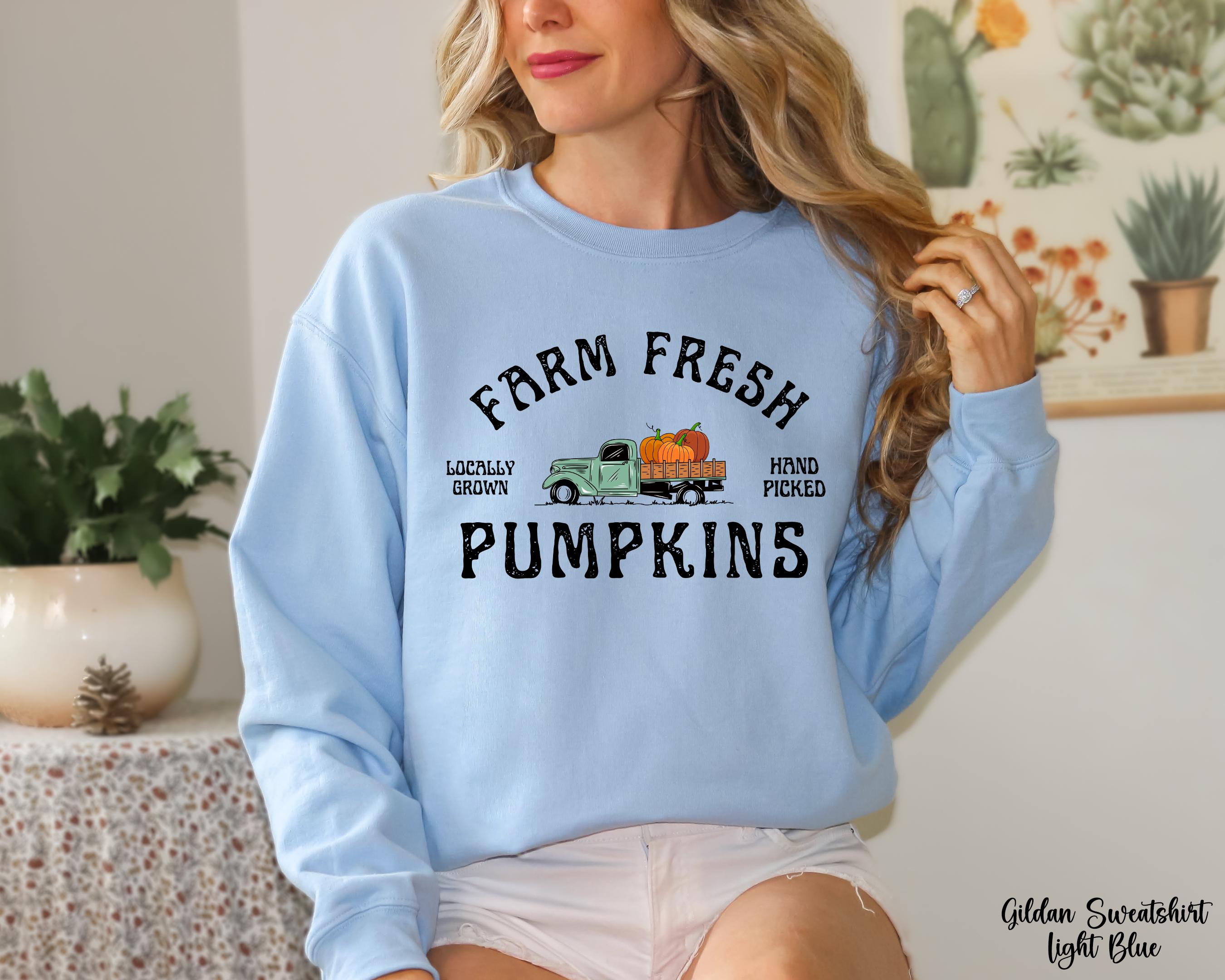 Farm Fresh Pumpkins Sweatshirt, Thanksgiving Day Shirt, Fall Graphic Tee, Autumn Shirt, Pumpkin Lover Sweater, Fall Crewneck Sweatshirt