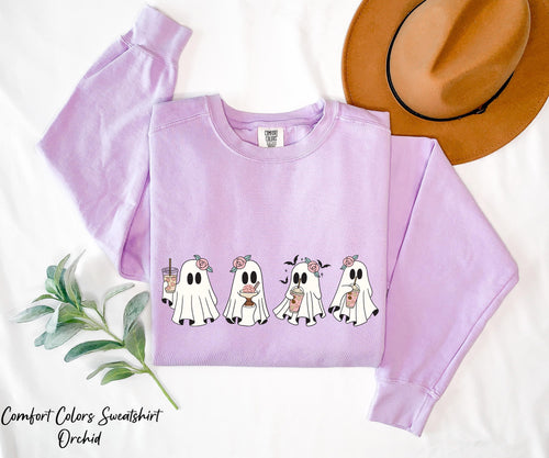 Coffee Lover Ghost Sweatshirt, Cute Spooky Coffee Tee,Spooky Fall Crewneck Sweatshirt,Little Ghost Ice Coffee Sweatshirt,Coffee Lover Gift