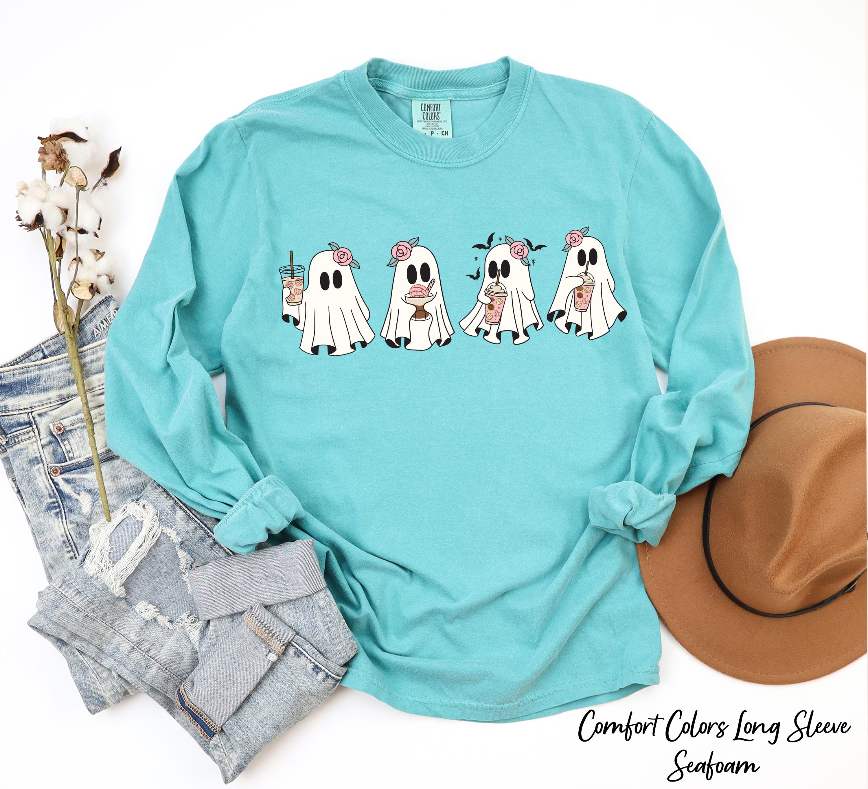 Coffee Lover Ghost Sweatshirt, Cute Spooky Coffee Tee,Spooky Fall Crewneck Sweatshirt,Little Ghost Ice Coffee Sweatshirt,Coffee Lover Gift