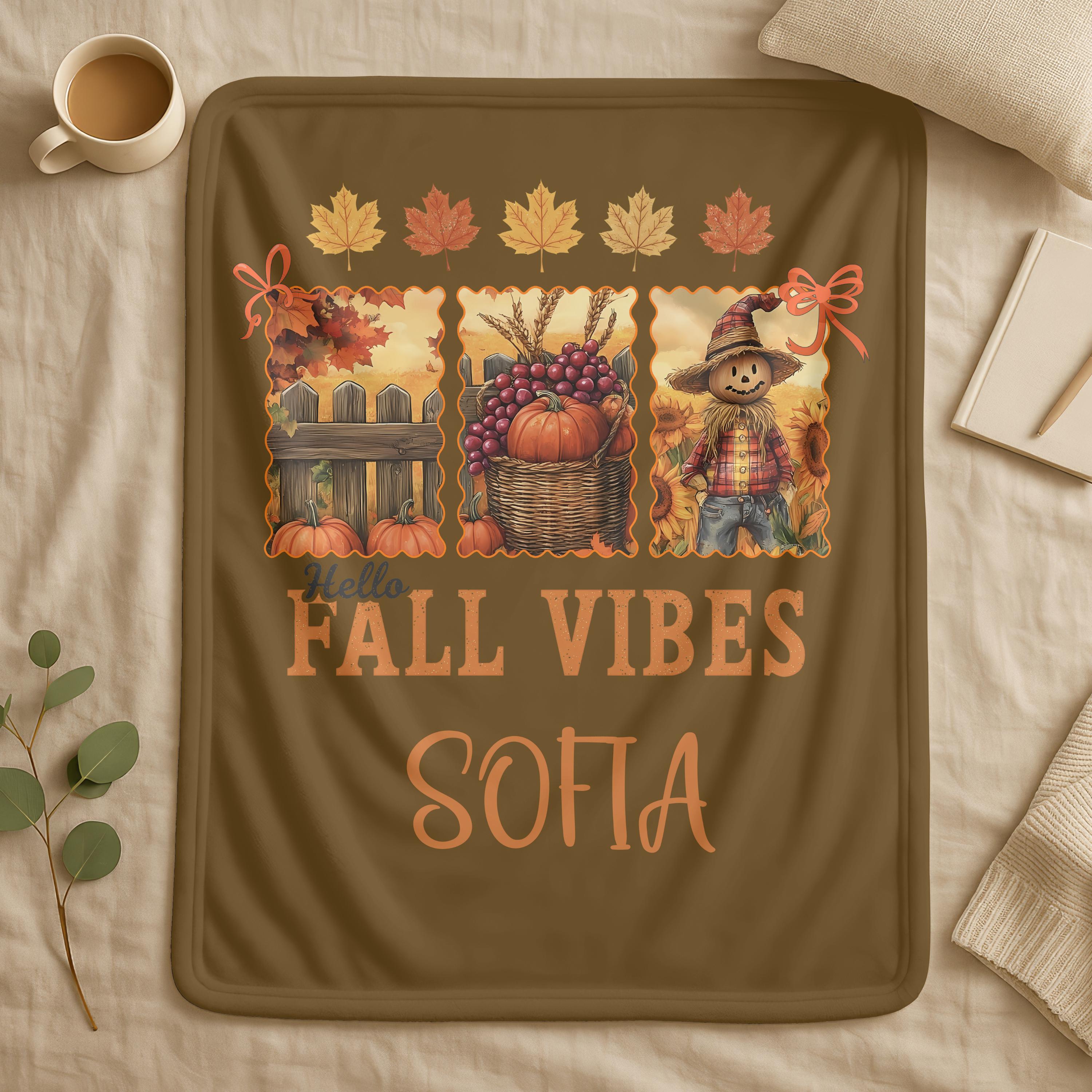 Hello Fall Vibes Blanket, Custom Fall Pumpkin Blanket, Personalized Fall Farmhouse Blanket, Custom Autumn Throw Blanket, Thanksgiving Gift