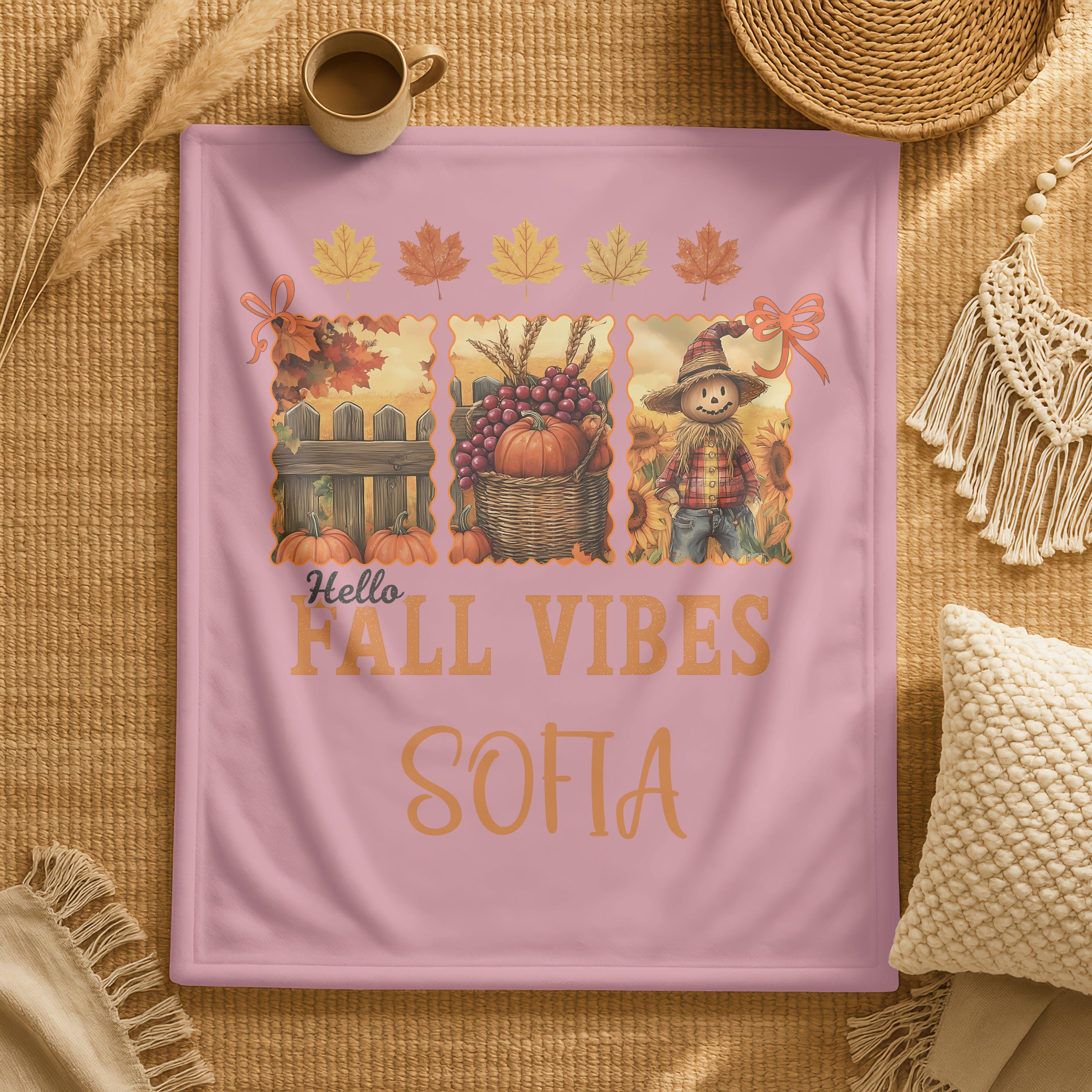 Hello Fall Vibes Blanket, Custom Fall Pumpkin Blanket, Personalized Fall Farmhouse Blanket, Custom Autumn Throw Blanket, Thanksgiving Gift
