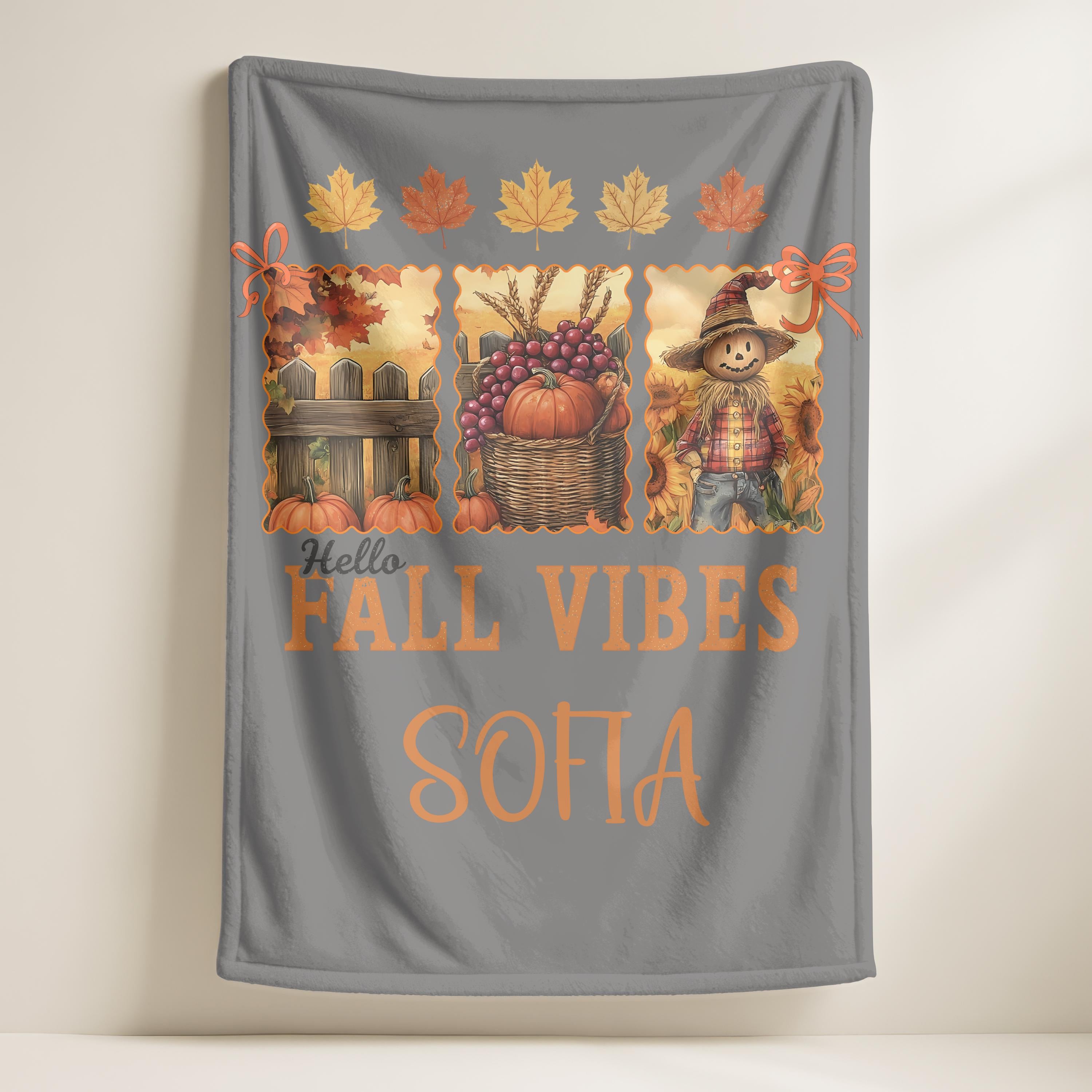 Hello Fall Vibes Blanket, Custom Fall Pumpkin Blanket, Personalized Fall Farmhouse Blanket, Custom Autumn Throw Blanket, Thanksgiving Gift